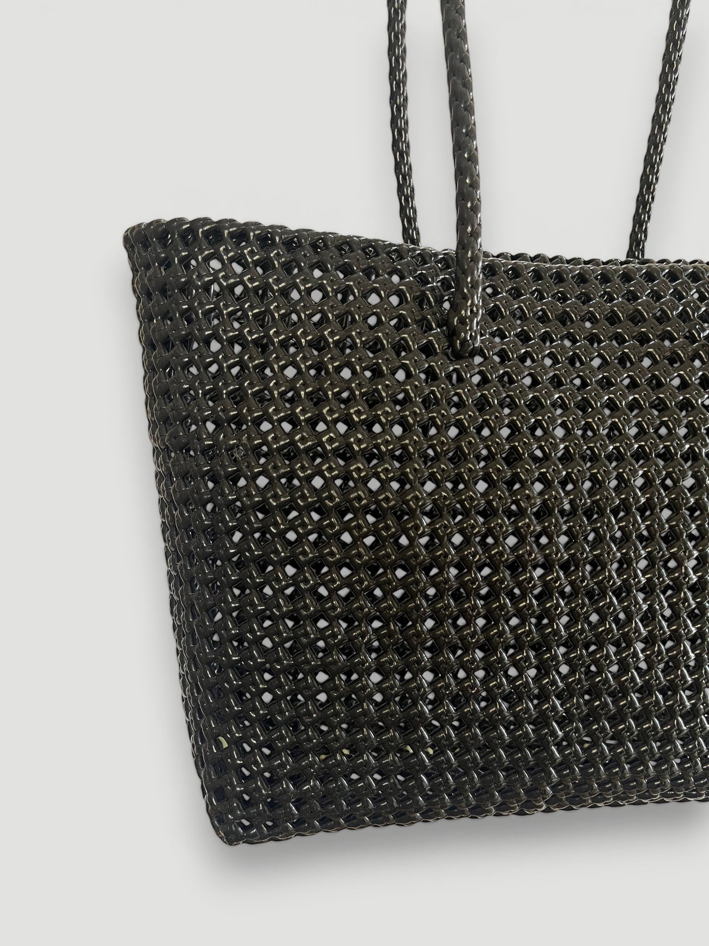 N°47L bis - SAC PANIER TRESSÉ MAIN - GRAND - noir & crème