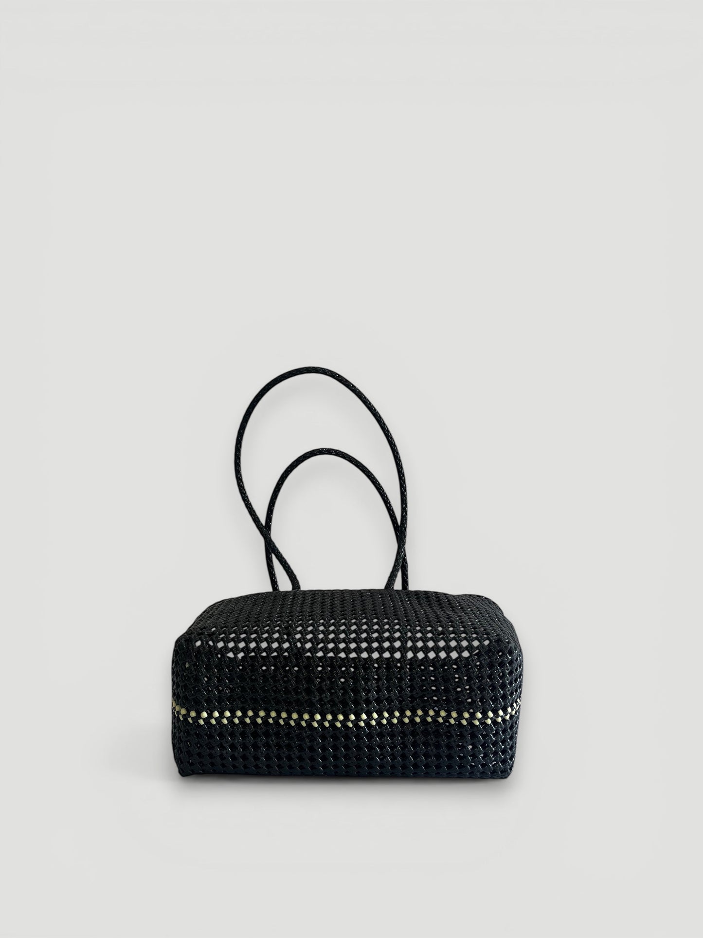 N°47L bis - SAC PANIER TRESSÉ MAIN - GRAND - noir & crème
