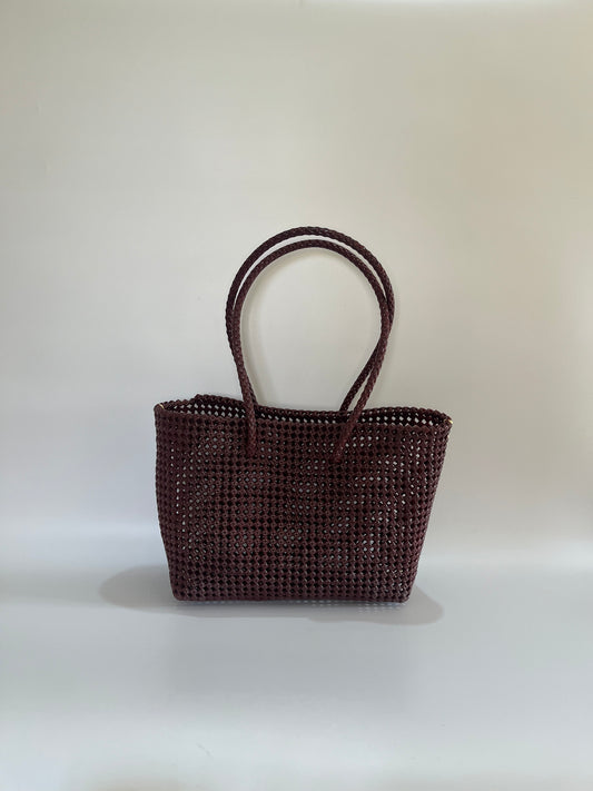 No. 257L - Hand-woven basket bag - large - burgundy &amp; cream