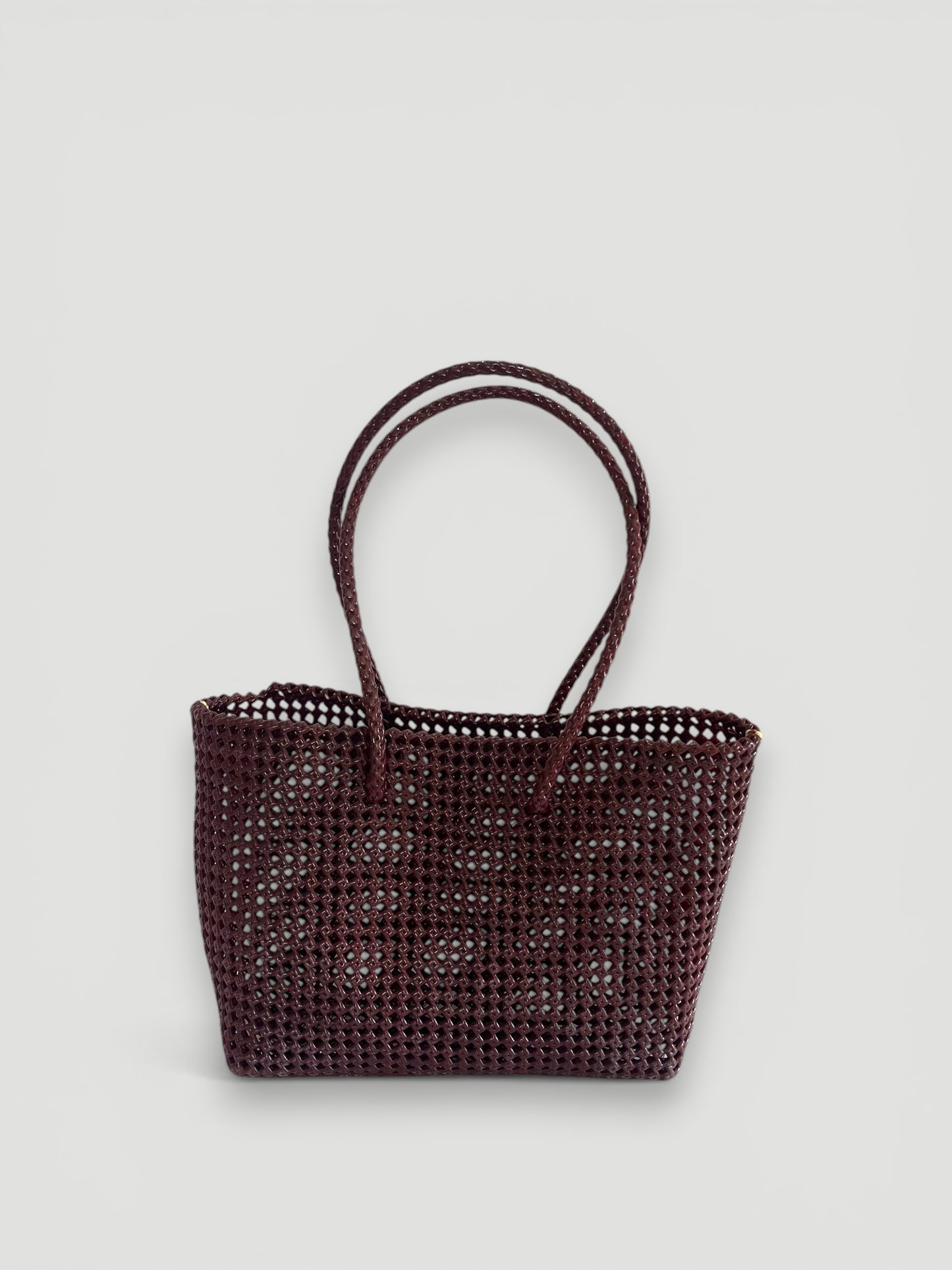 N°257L bis - SAC PANIER TRESSÉ MAIN - GRAND - bordeaux & crème