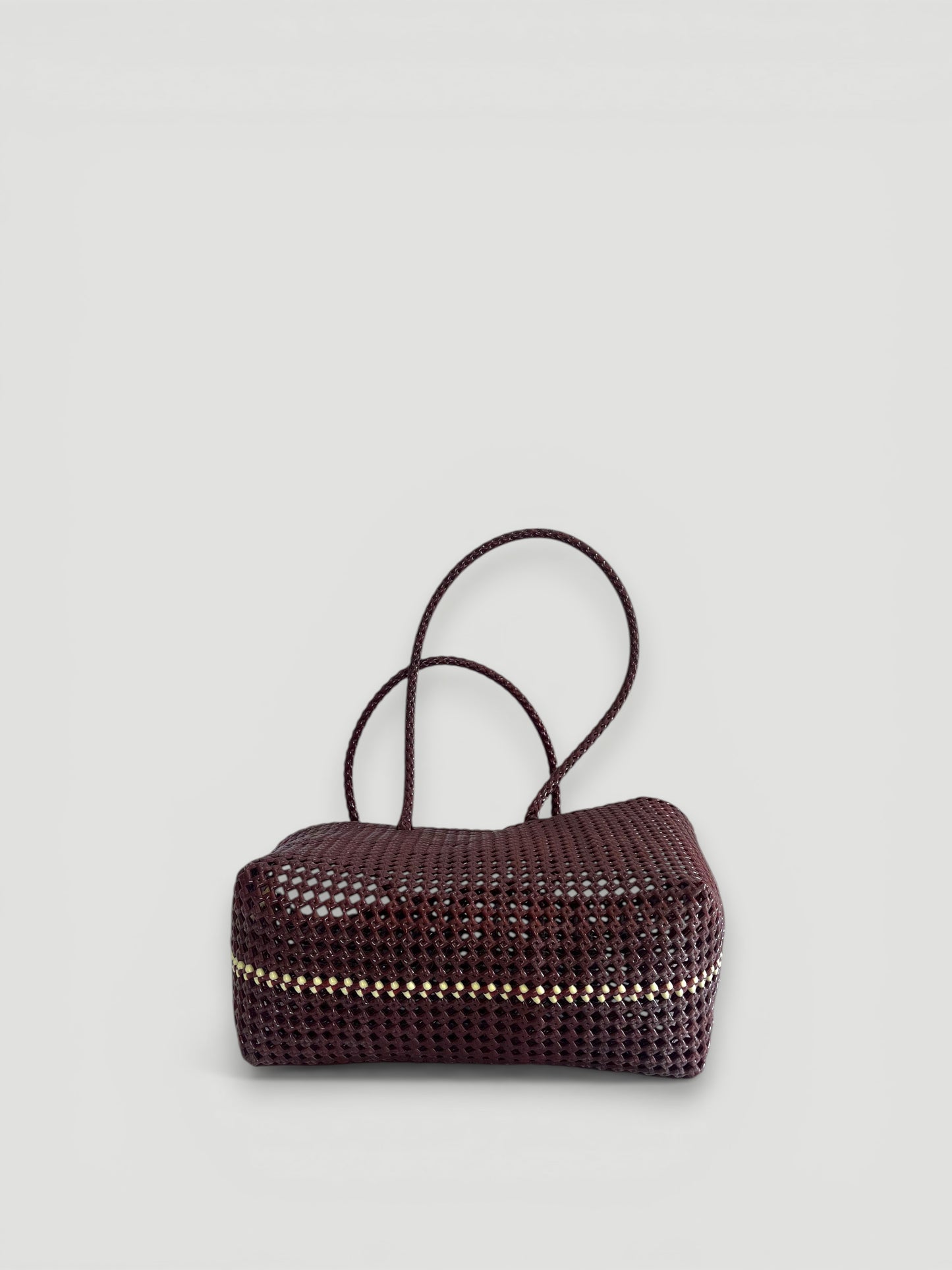 N°257L bis - SAC PANIER TRESSÉ MAIN - GRAND - bordeaux & crème