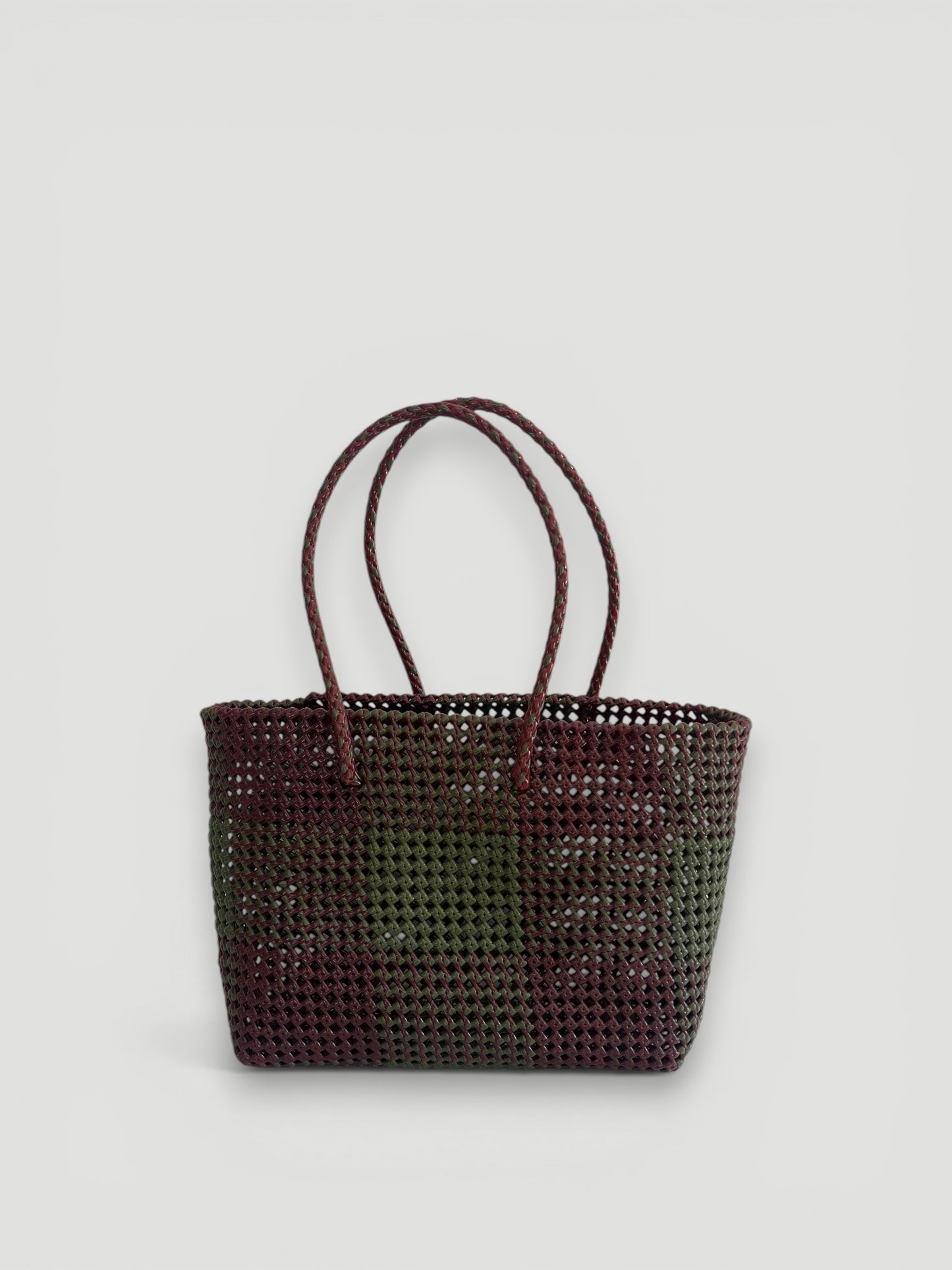 No. 516L - Hand-woven basket bag - large - burgundy &amp; khaki