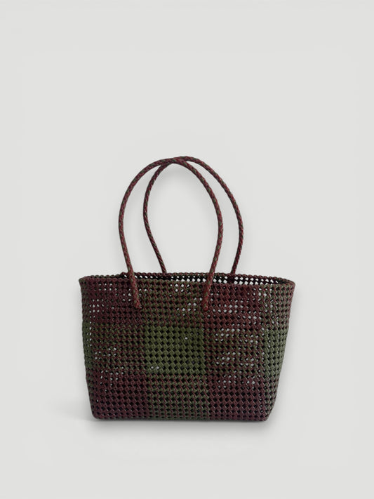 N°516L - SAC PANIER TRESSÉ MAIN - GRAND - bordeaux & kaki