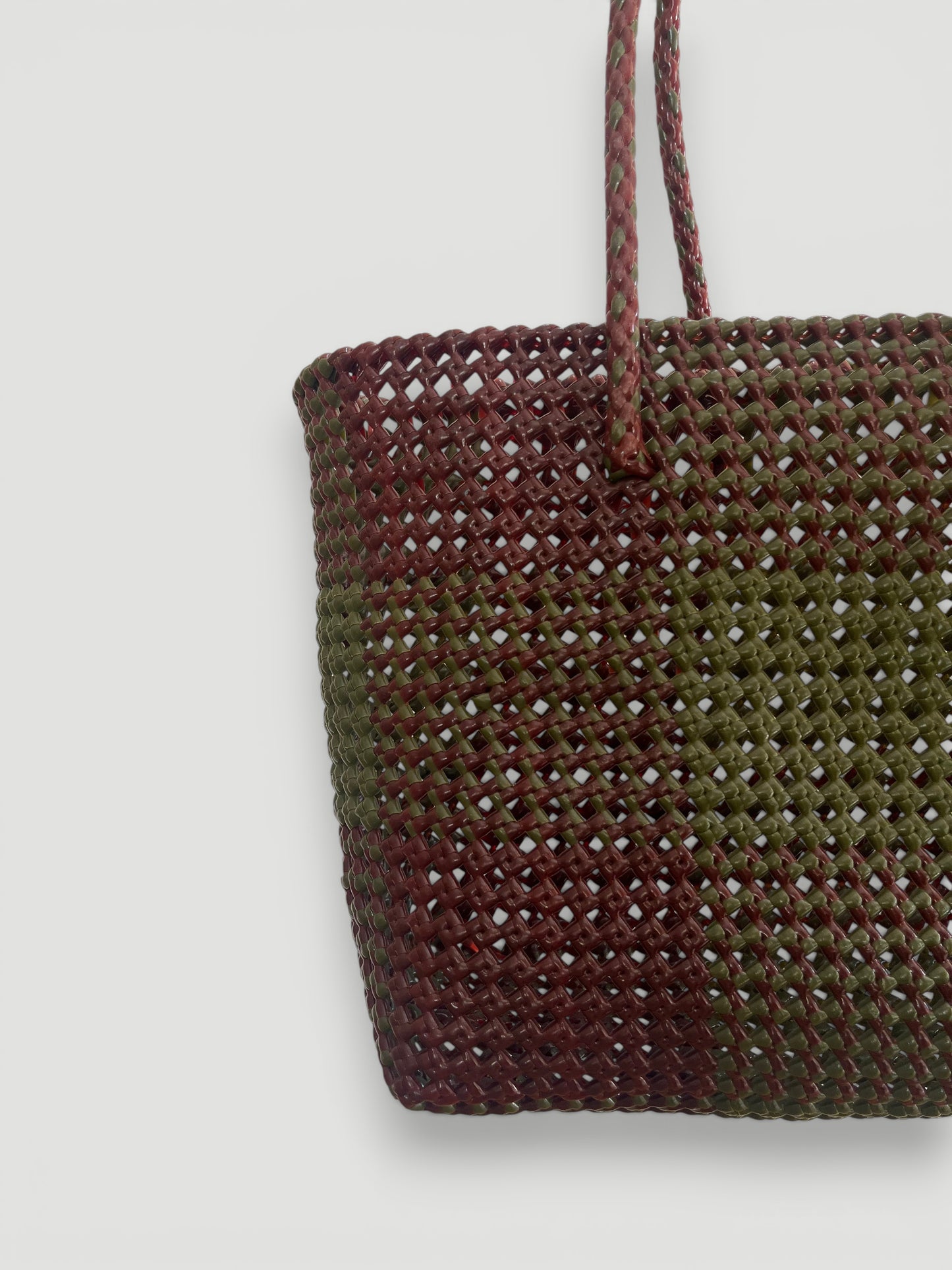 No. 516L - Hand-woven basket bag - large - burgundy &amp; khaki