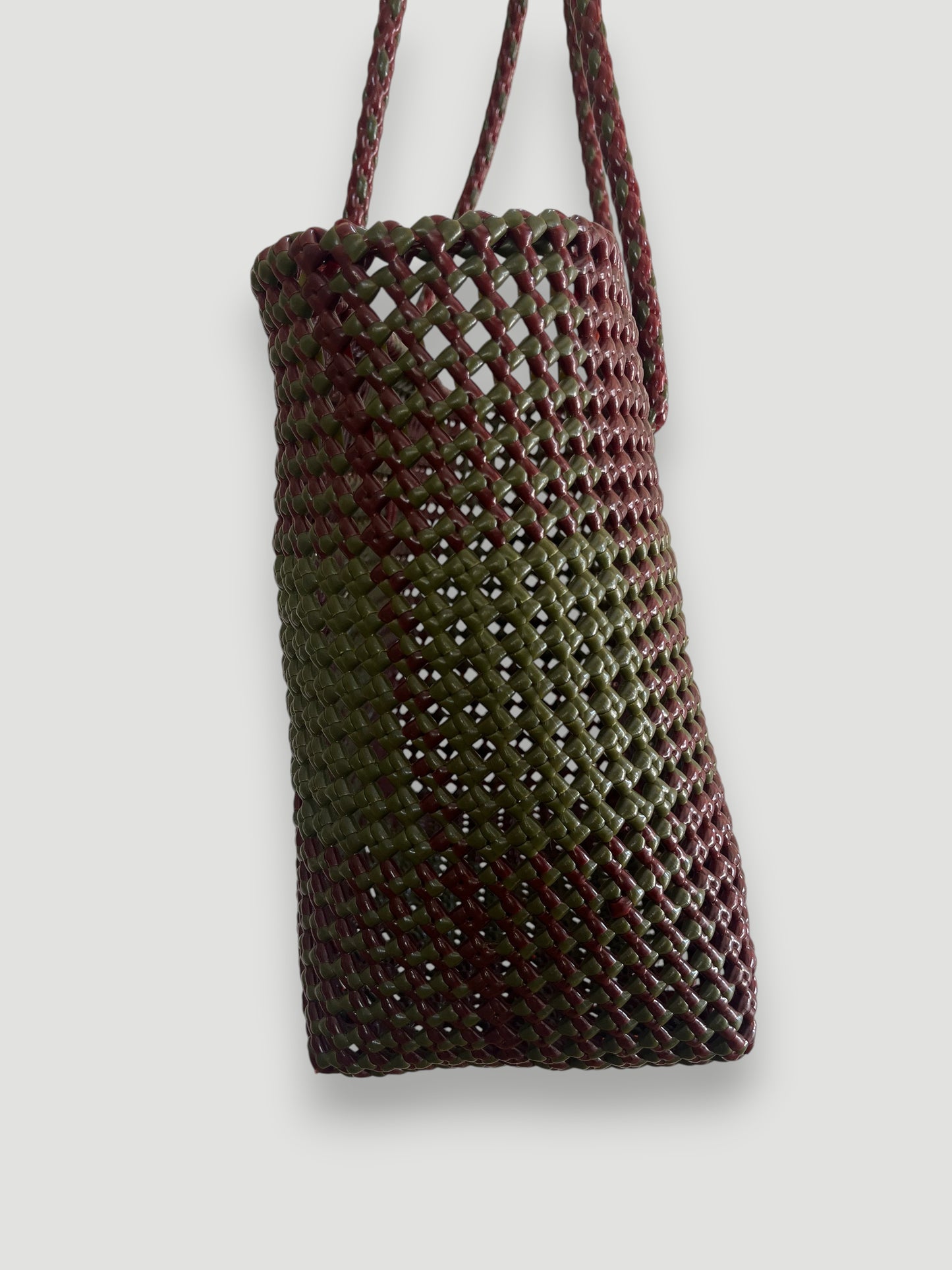 No. 516L - Hand-woven basket bag - large - burgundy &amp; khaki