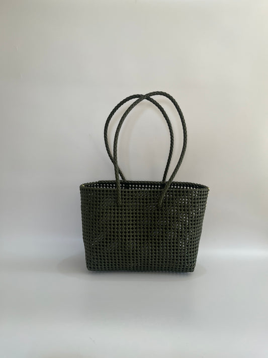 No. 45L - Hand-woven basket bag - large - khaki &amp; cream