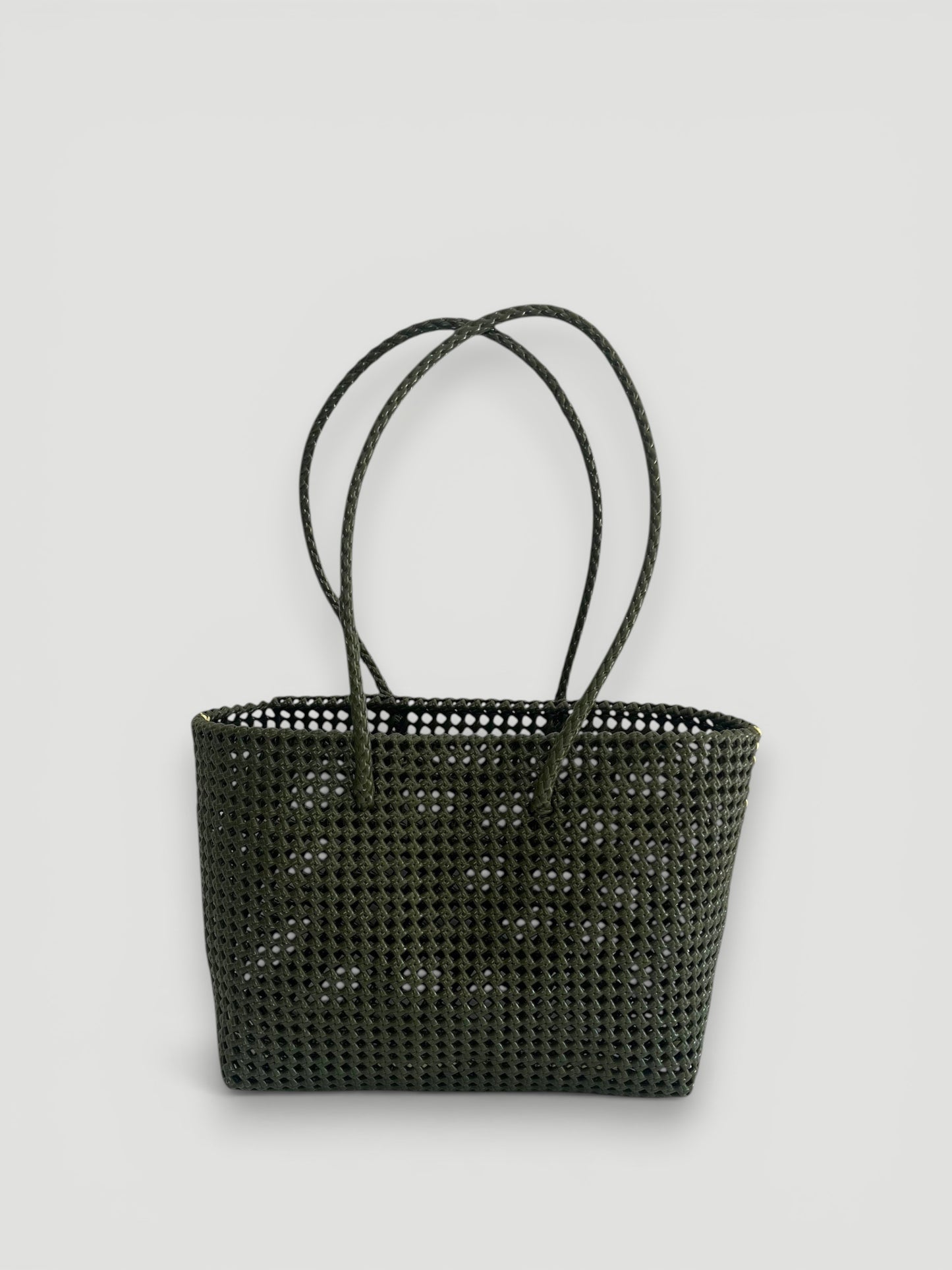 No. 45L - Hand-woven basket bag - large - khaki &amp; cream