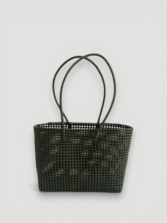 N°45L bis - SAC PANIER TRESSÉ MAIN - GRAND - kaki & crème