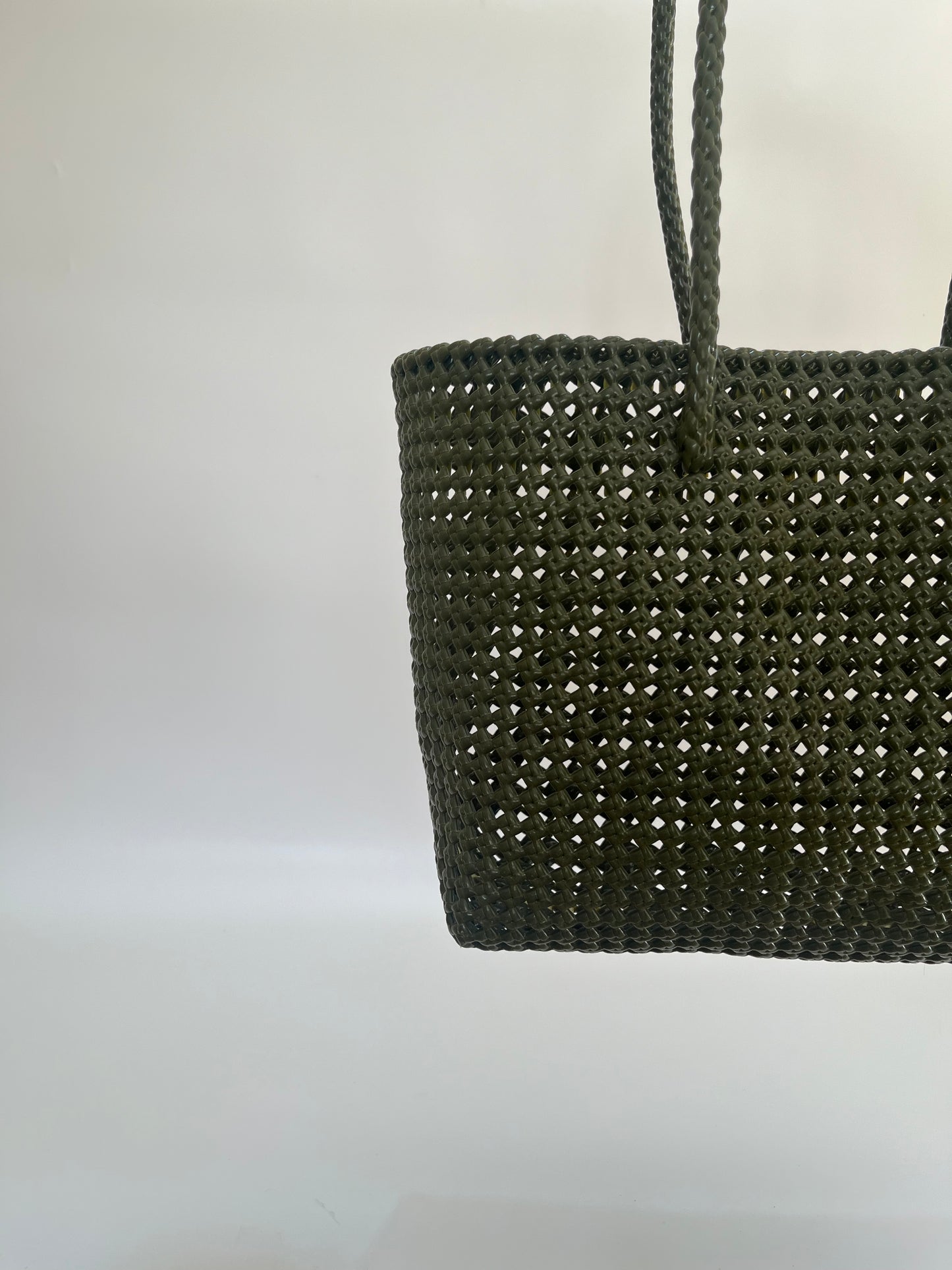 No. 45L - Hand-woven basket bag - large - khaki &amp; cream