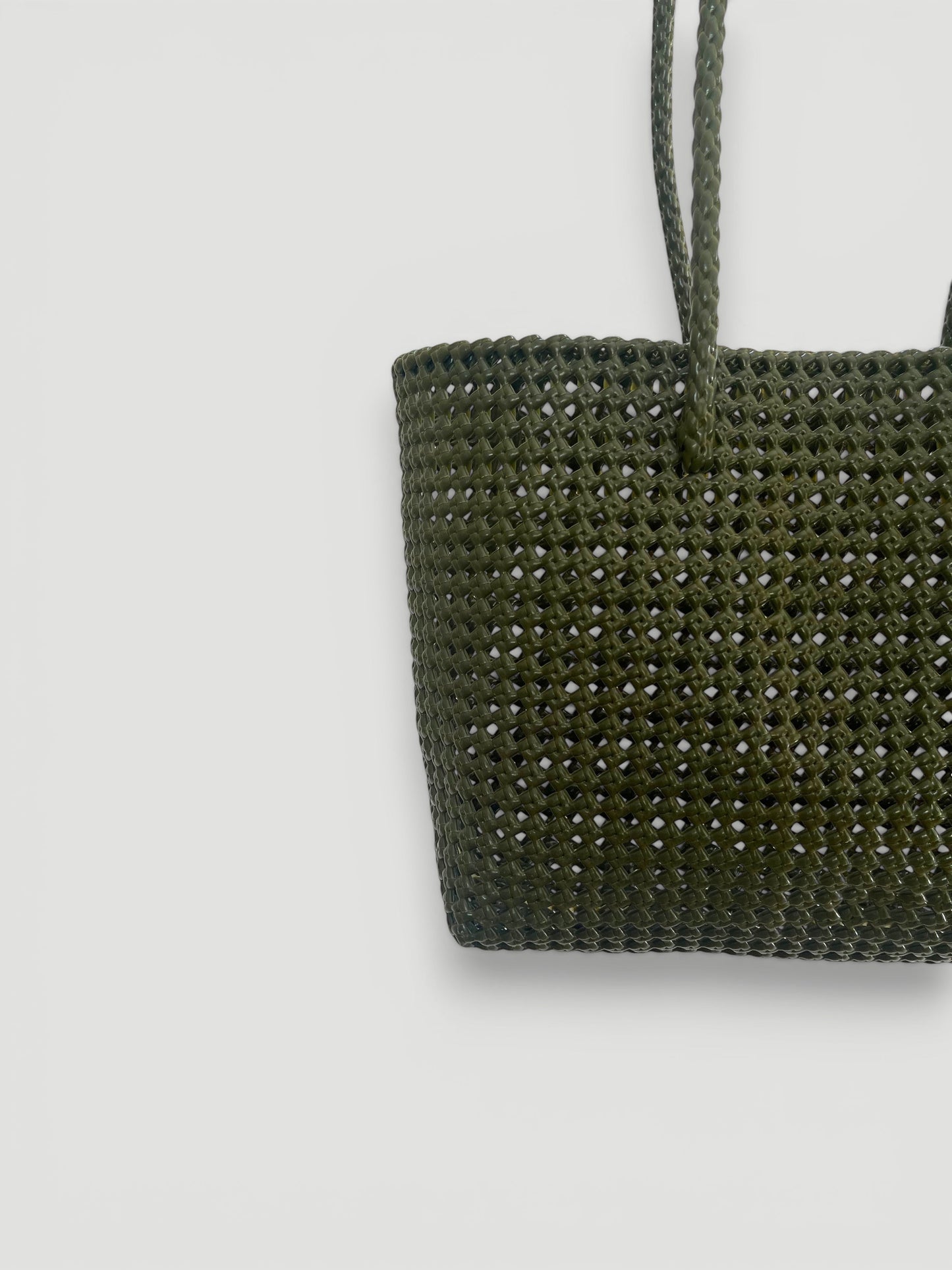 No. 45L - Hand-woven basket bag - large - khaki &amp; cream