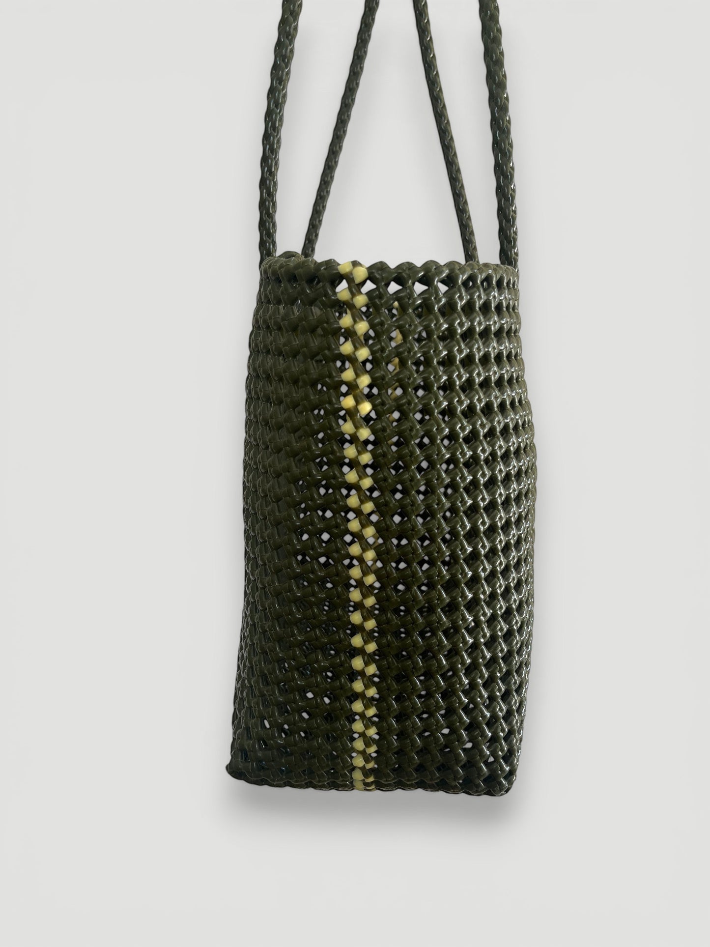 No. 45L - Hand-woven basket bag - large - khaki &amp; cream