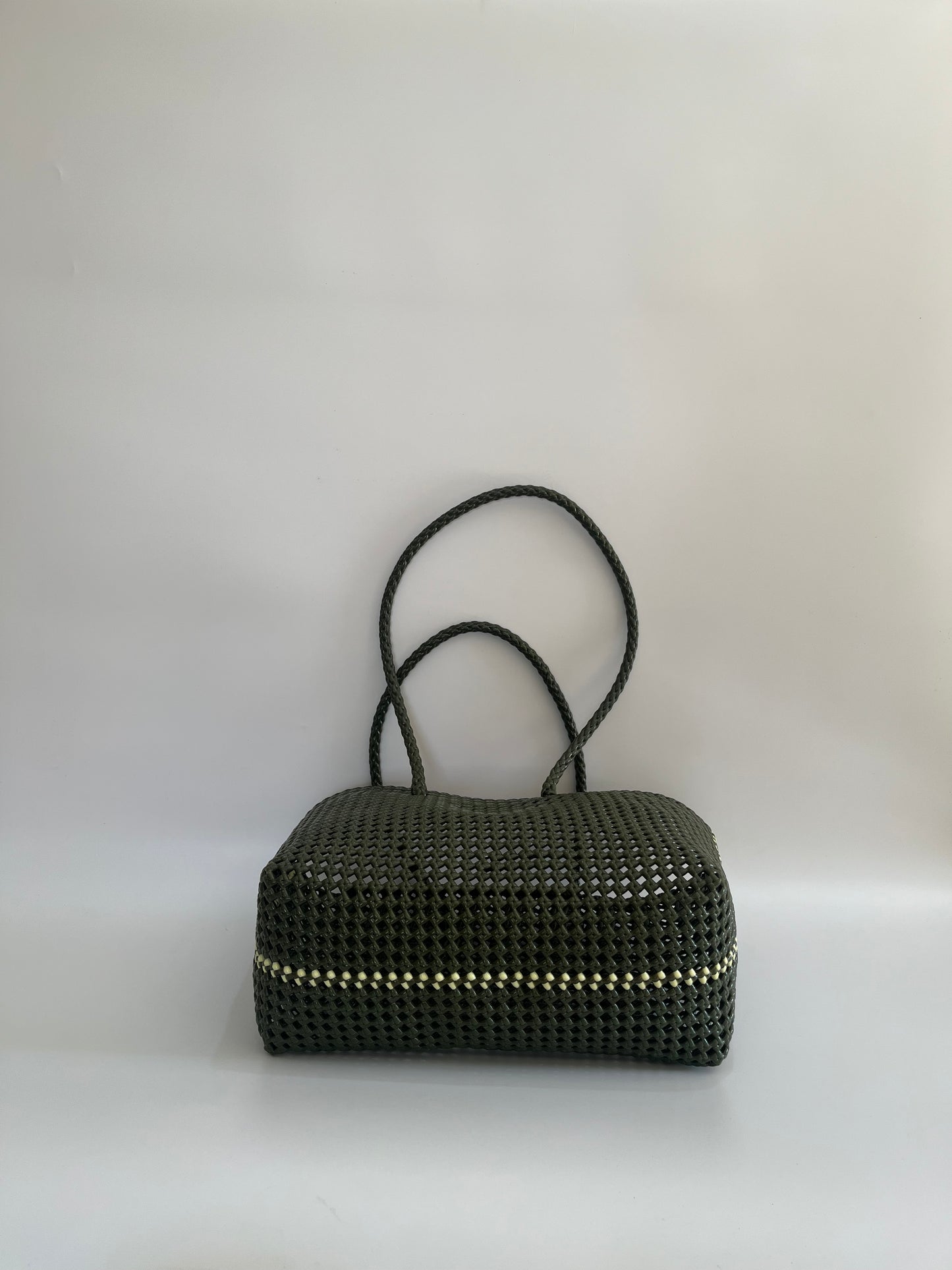 No. 45L - Hand-woven basket bag - large - khaki &amp; cream