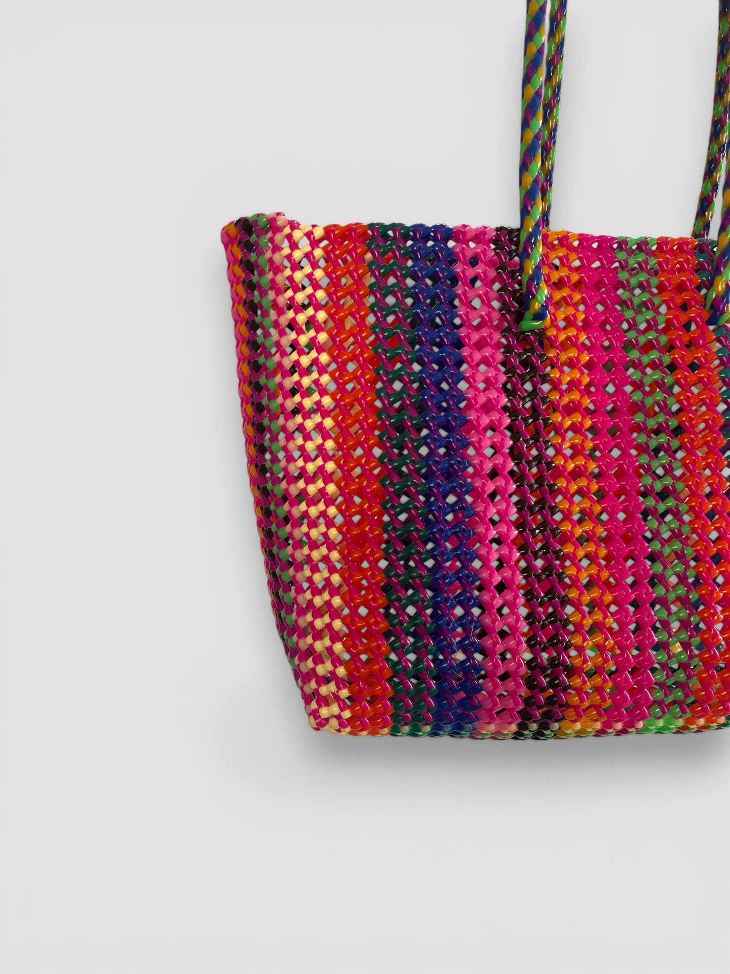 N°518L - SAC PANIER TRESSÉ MAIN - GRAND - multicolors
