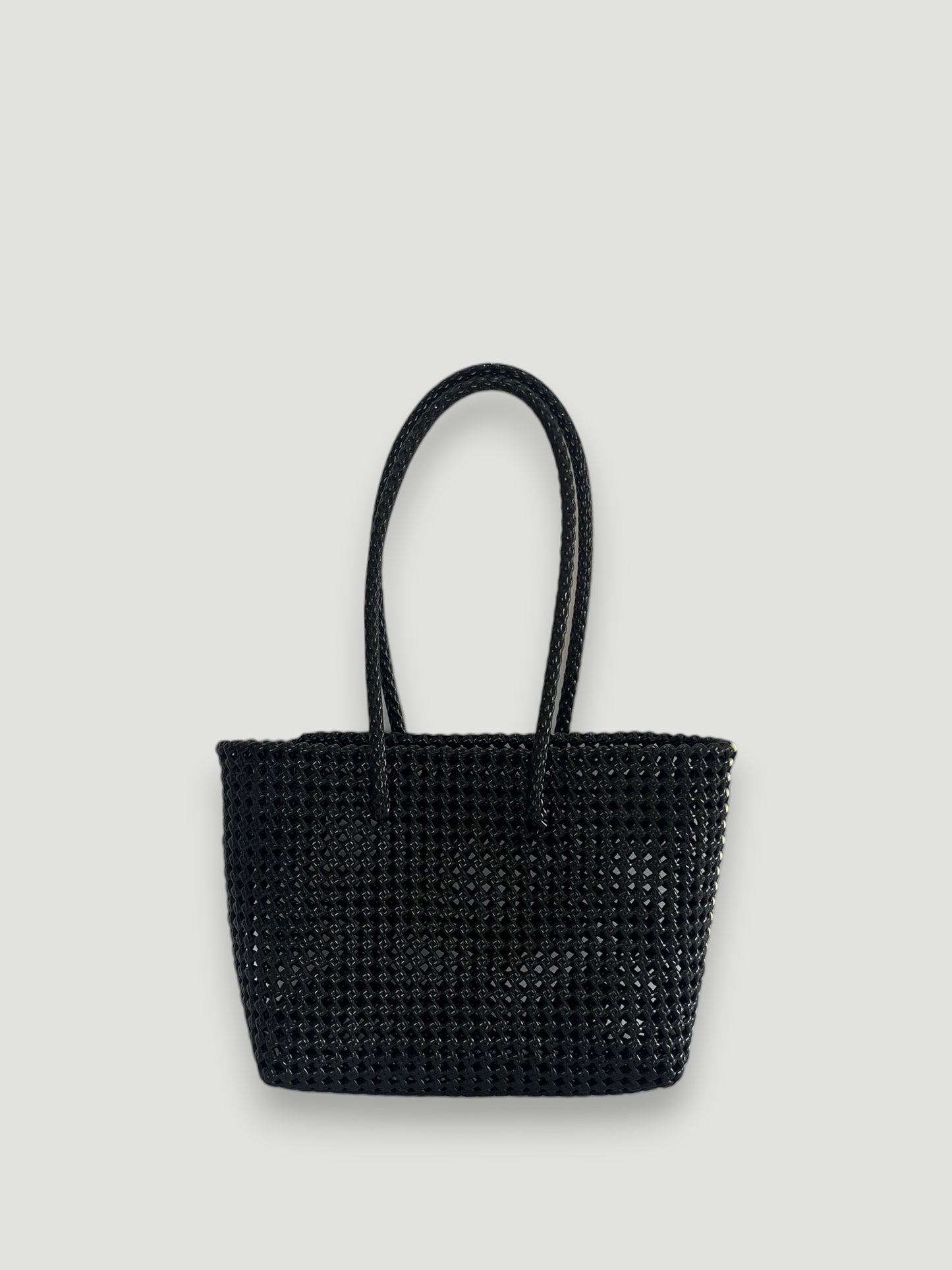 N°47M bis - SAC PANIER TRESSÉ MAIN - MOYEN - noir & crème