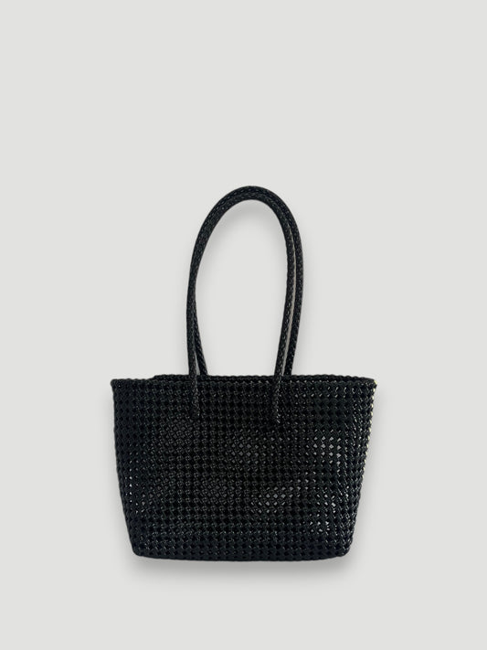 N°47M bis - SAC PANIER TRESSÉ MAIN - MOYEN - noir & crème