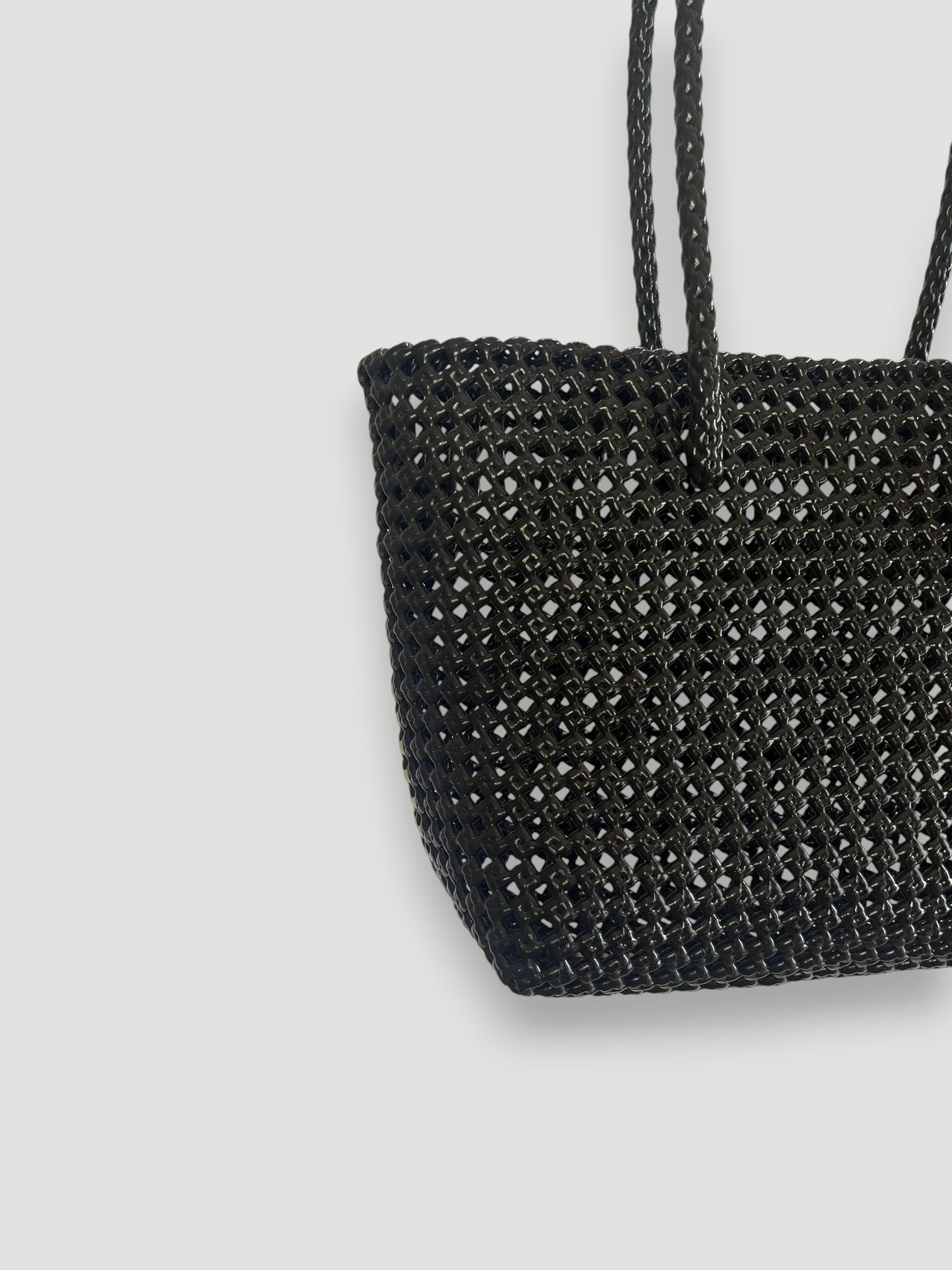 N°47M bis - SAC PANIER TRESSÉ MAIN - MOYEN - noir & crème