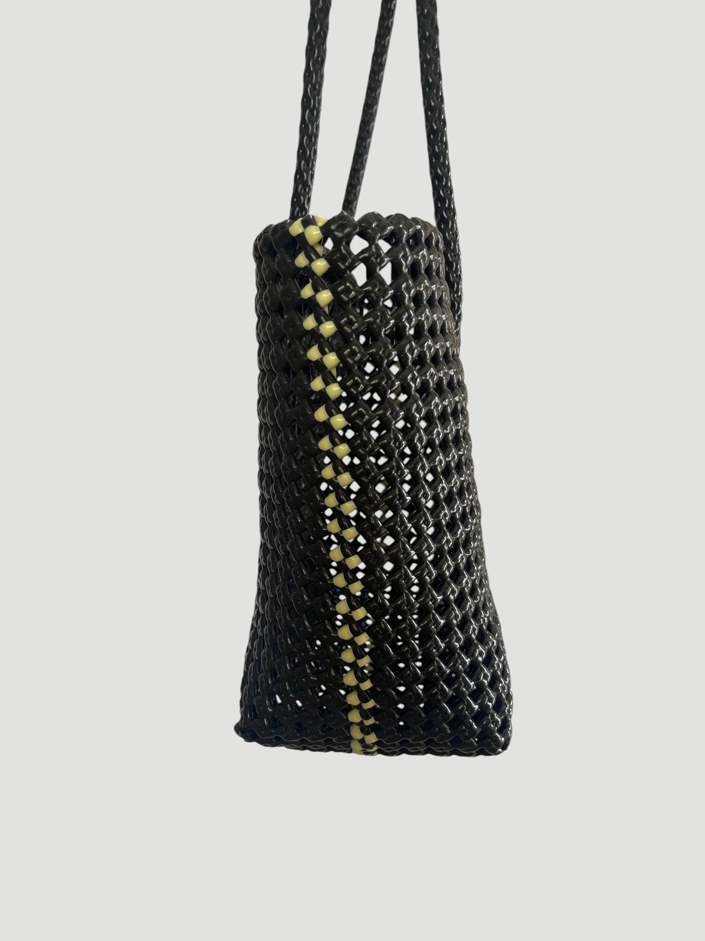 N°47M bis - SAC PANIER TRESSÉ MAIN - MOYEN - noir & crème