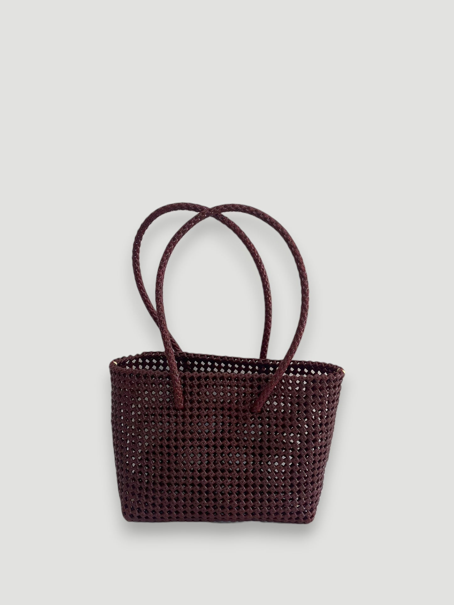 N°257M bis - SAC PANIER TRESSÉ MAIN - MOYEN - bordeaux & crème