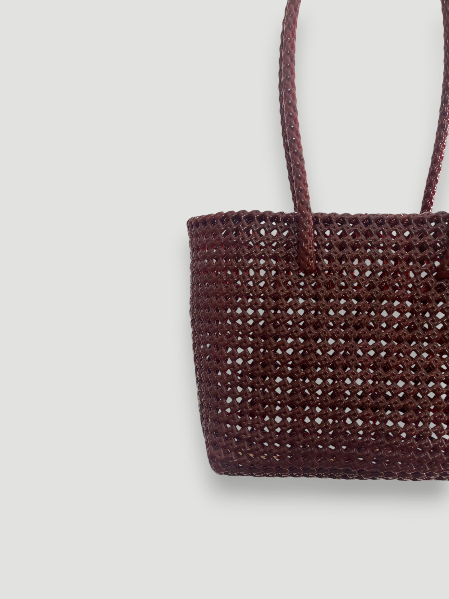 N°257M bis - SAC PANIER TRESSÉ MAIN - MOYEN - bordeaux & crème
