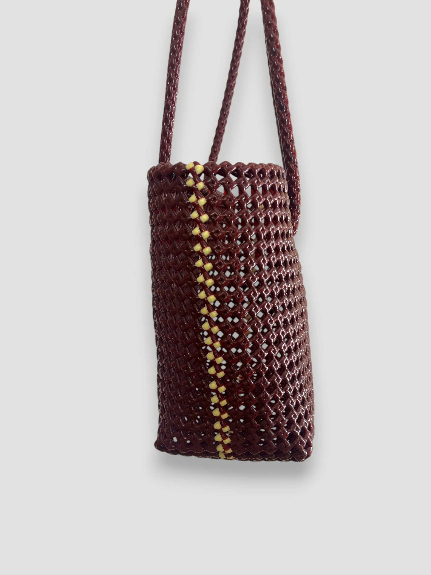 N°257M bis - SAC PANIER TRESSÉ MAIN - MOYEN - bordeaux & crème