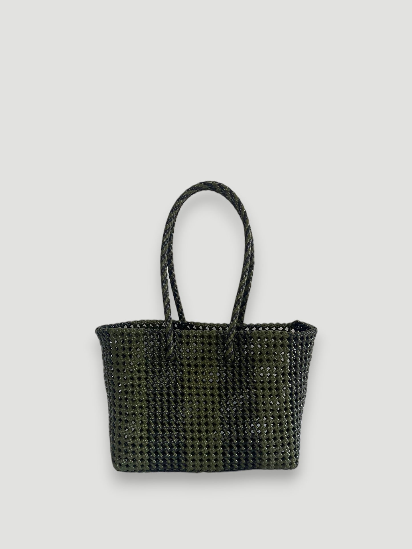 No. 259M - Hand-braided basket bag - medium - black &amp; khaki