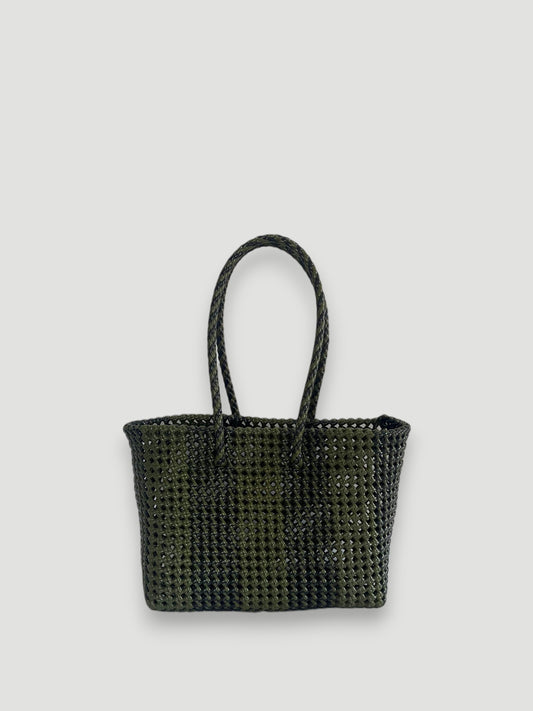 N°259M - SAC PANIER TRESSÉ MAIN - MOYEN - noir & kaki