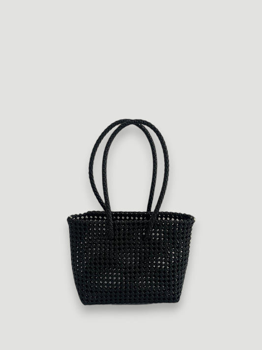 N°47S bis - SAC PANIER TRESSÉ MAIN - PETIT - noir & crème