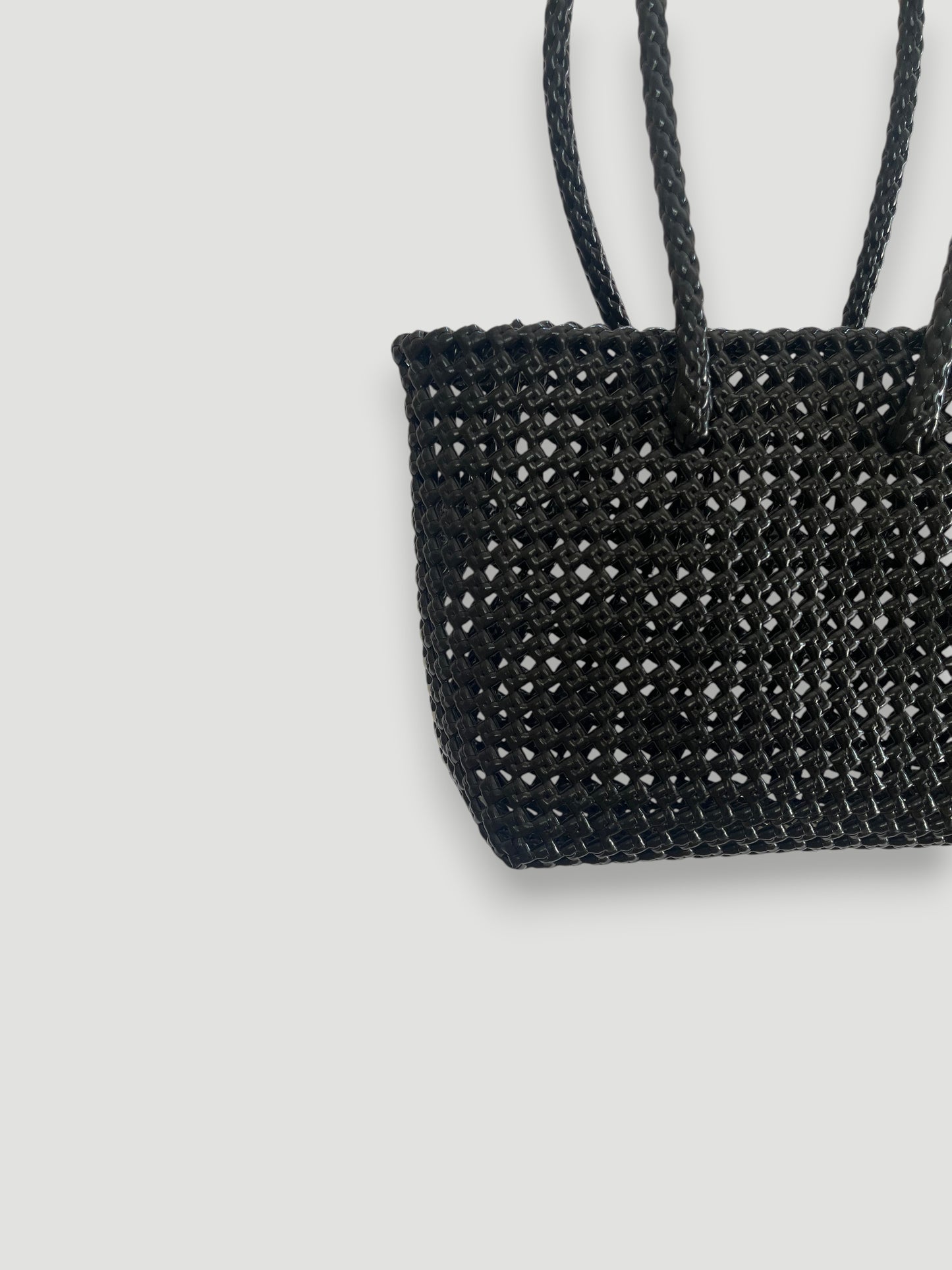 N°47S bis - SAC PANIER TRESSÉ MAIN - PETIT - noir & crème