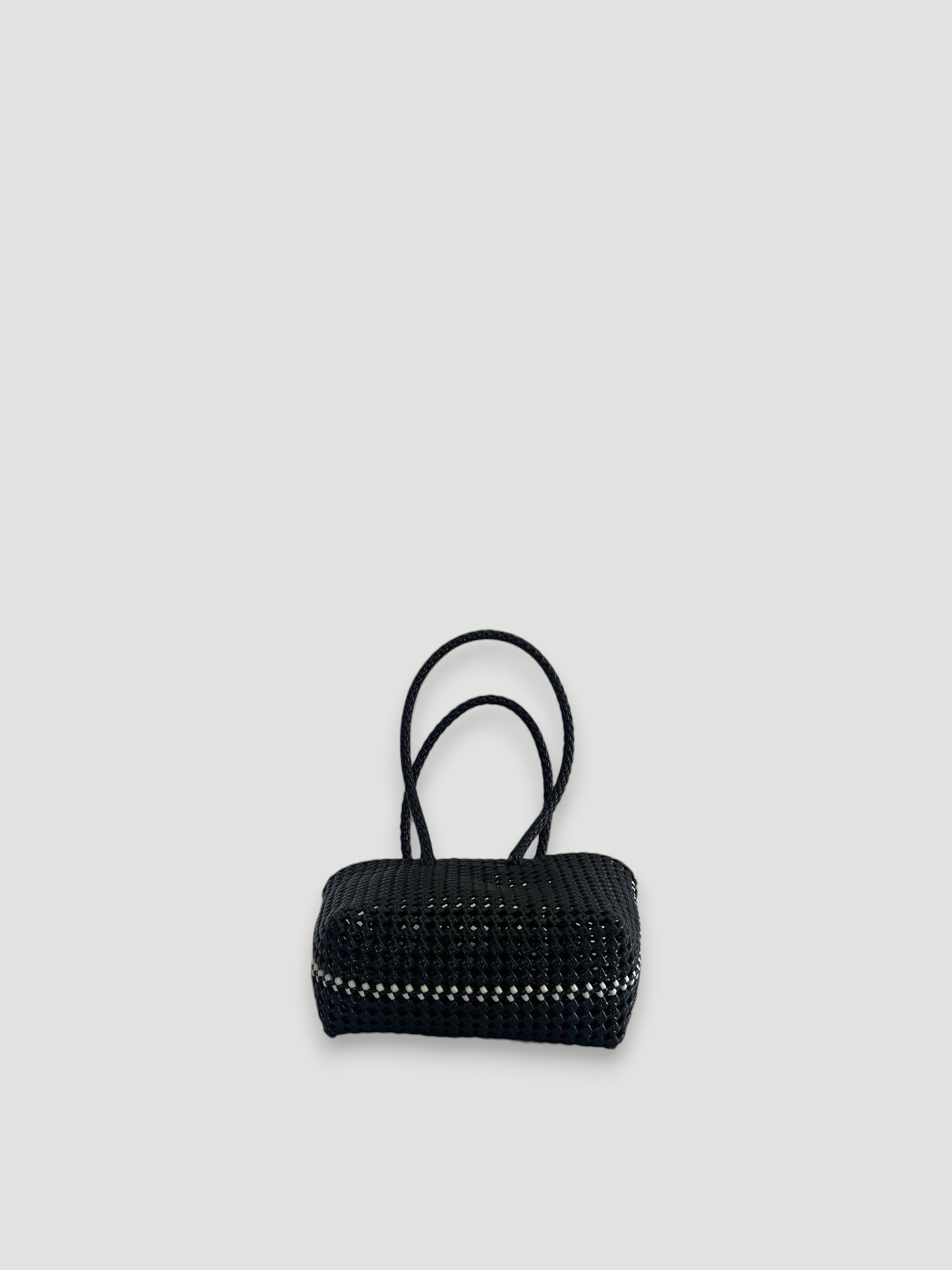 N°47S bis - SAC PANIER TRESSÉ MAIN - PETIT - noir & crème