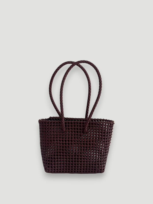 N°257S bis - SAC PANIER TRESSÉ MAIN - PETIT - bordeaux & crème