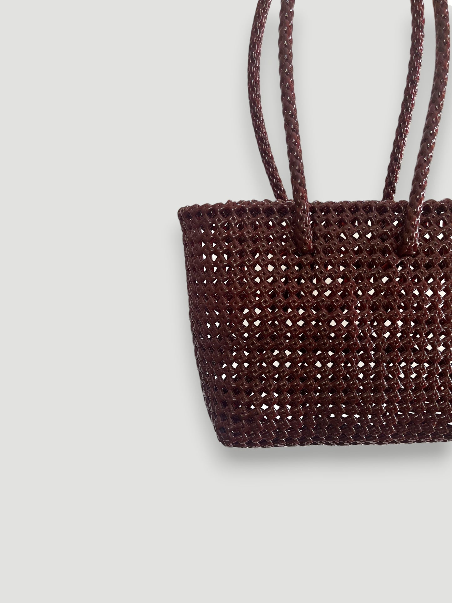 N°257S bis - SAC PANIER TRESSÉ MAIN - PETIT - bordeaux & crème