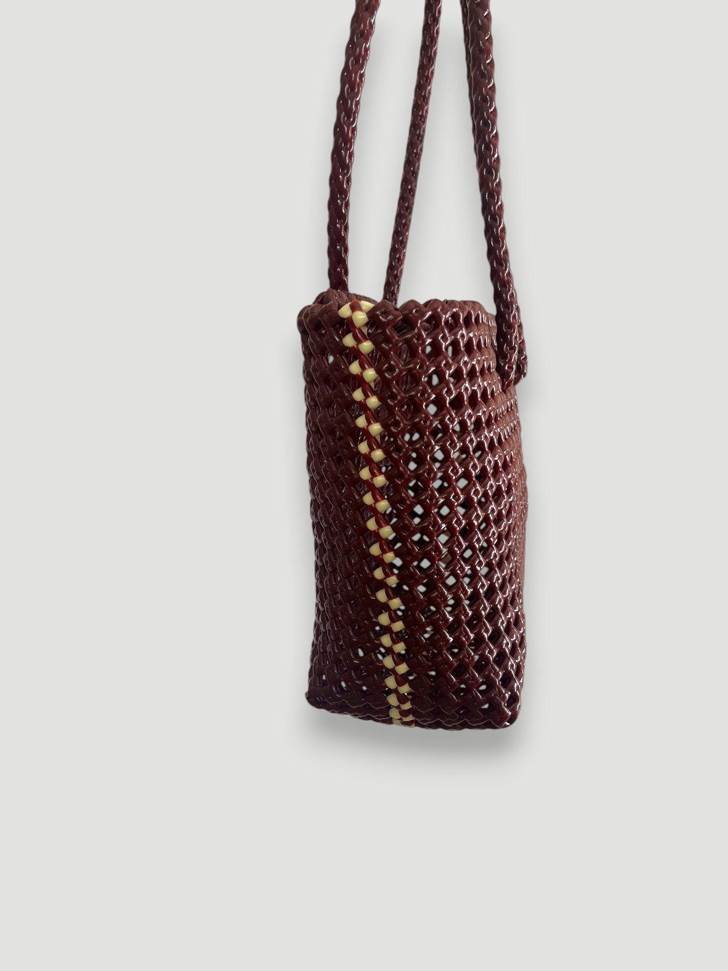 N°257S bis - SAC PANIER TRESSÉ MAIN - PETIT - bordeaux & crème