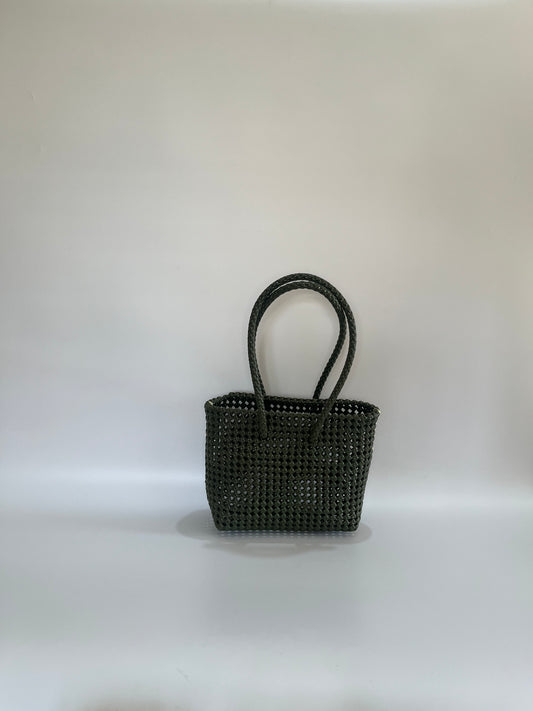 No. 45S - Hand-braided basket bag - small - khaki &amp; cream