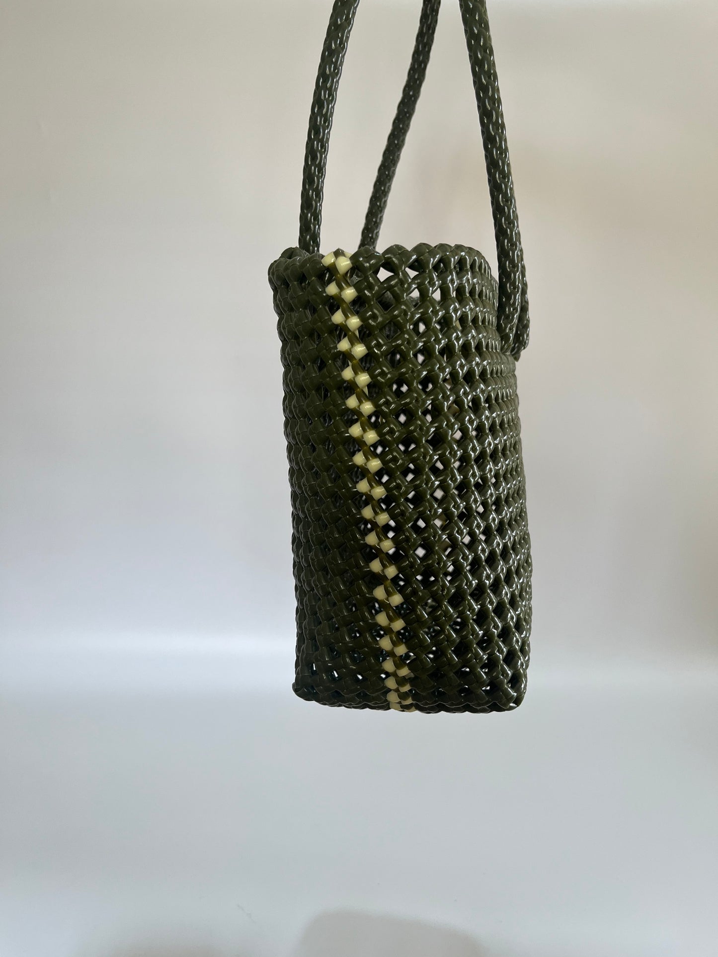 No. 45S - Hand-braided basket bag - small - khaki &amp; cream