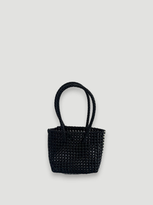 N°47XS bis - SAC PANIER TRESSÉ MAIN - MINI - noir & crème