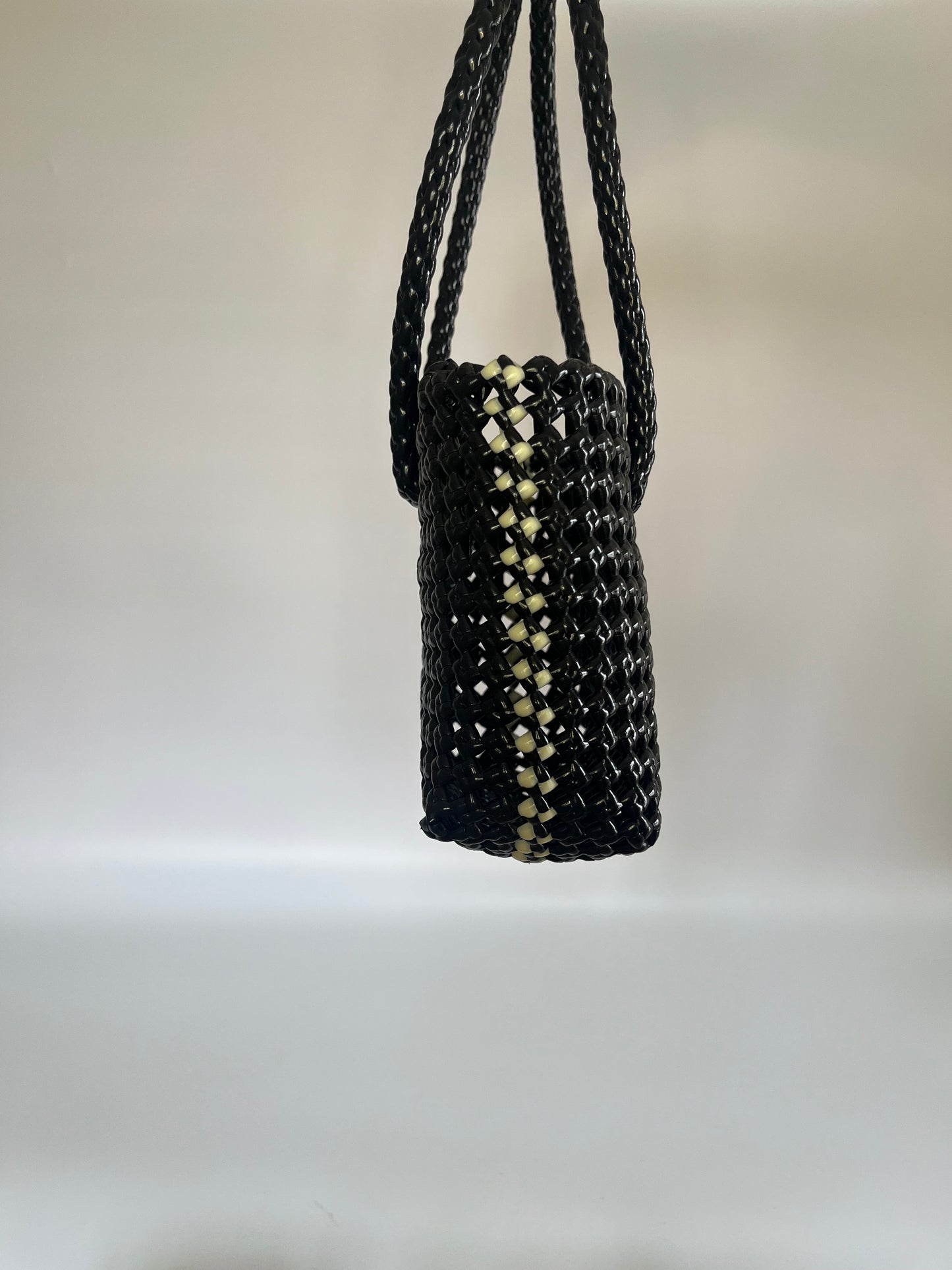 No. 47XS - Hand-braided basket bag - mini - black &amp; cream