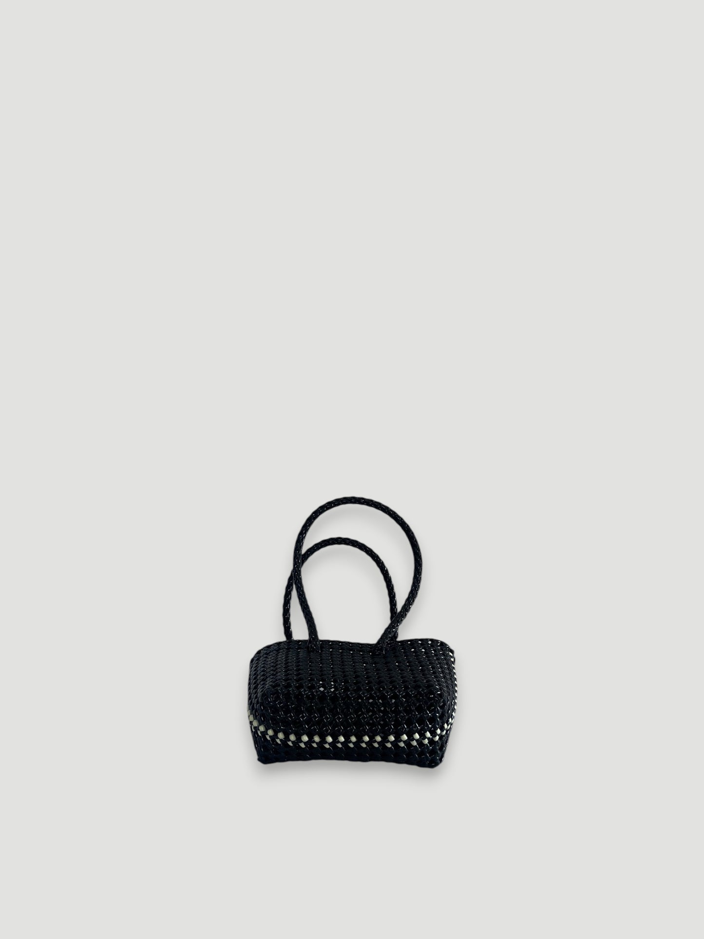 N°47XS bis - SAC PANIER TRESSÉ MAIN - MINI - noir & crème