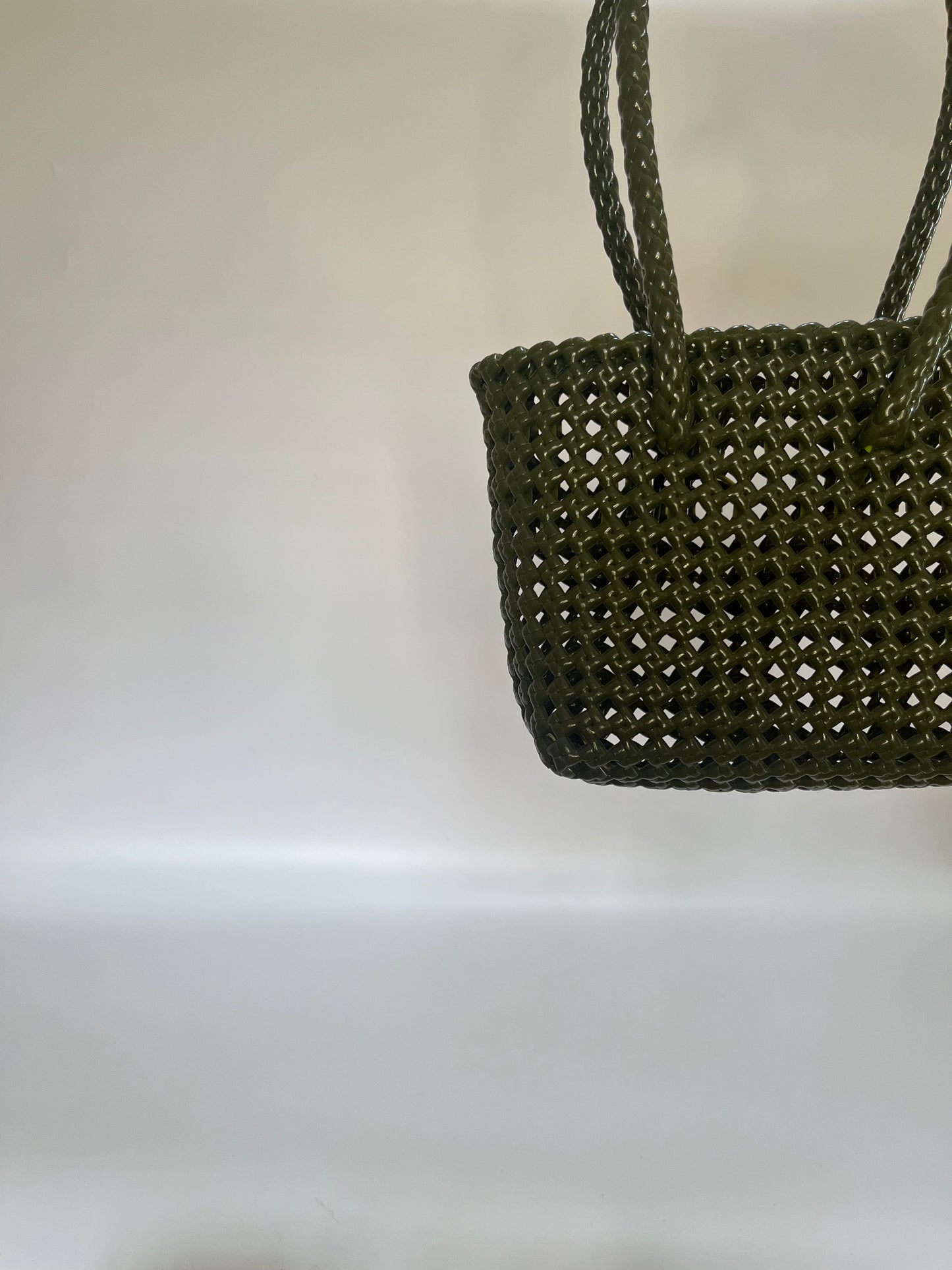 No. 45XS - Hand-braided basket bag - mini - khaki &amp; cream