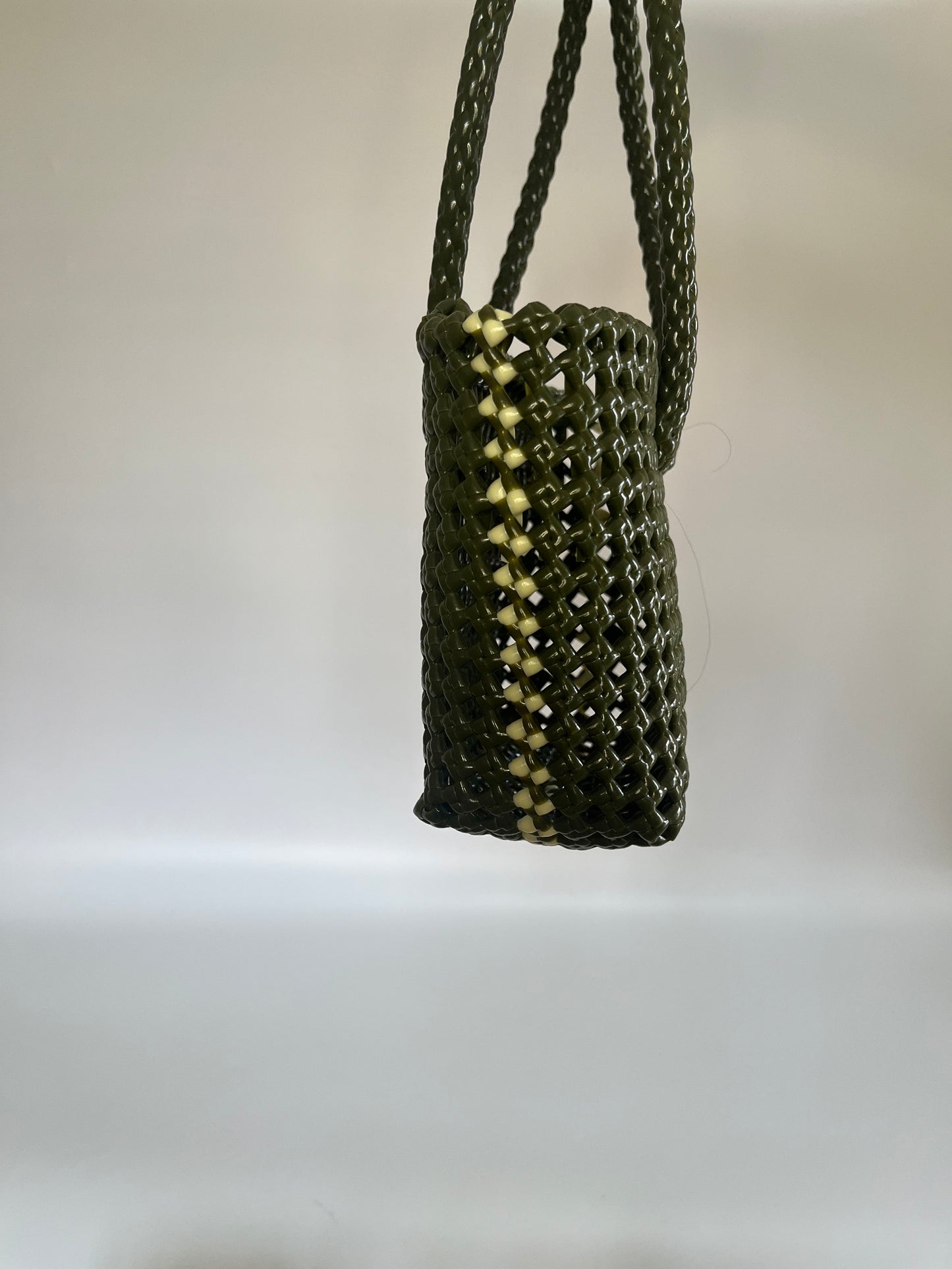 No. 45XS - Hand-braided basket bag - mini - khaki &amp; cream