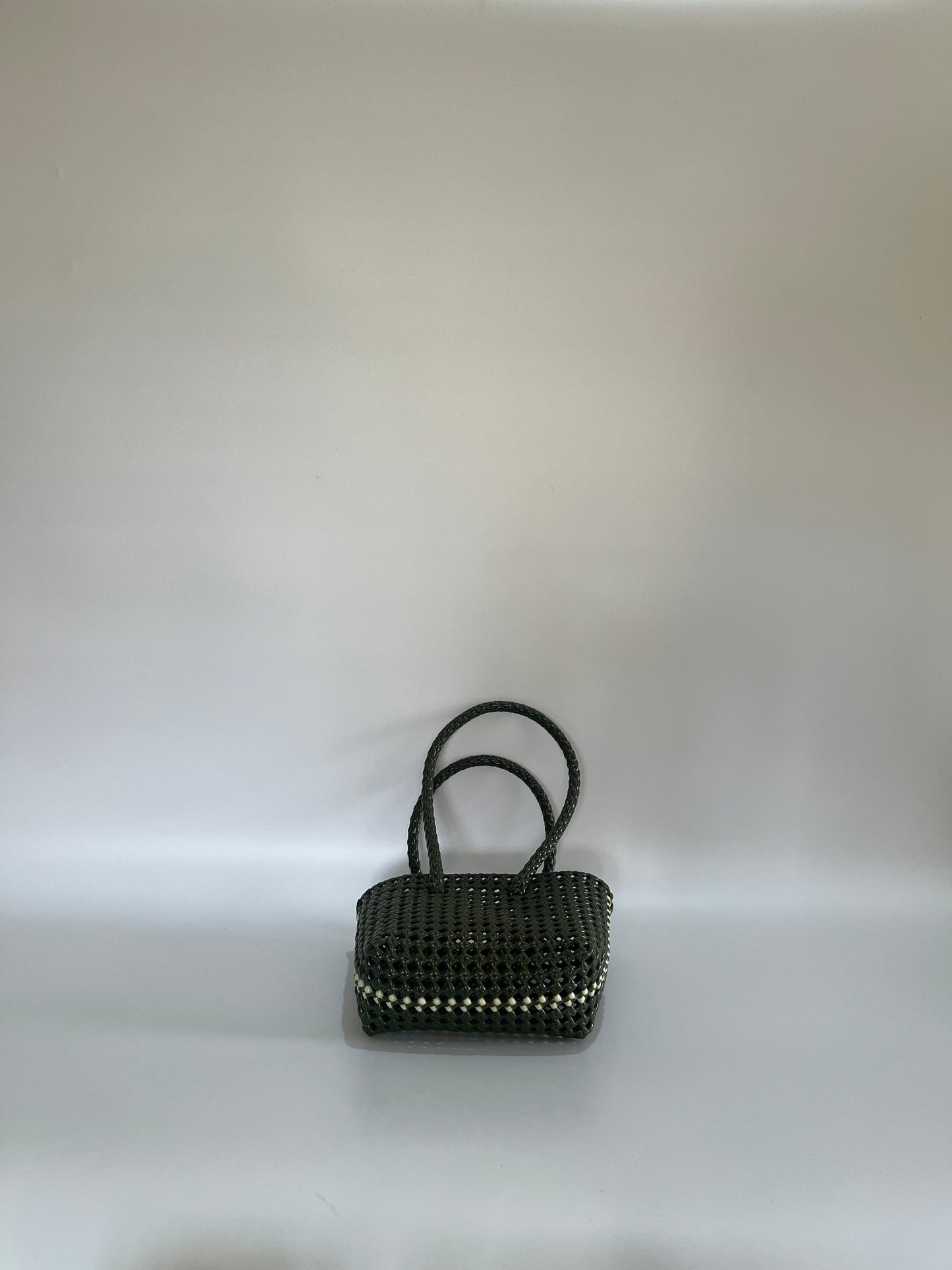 No. 45XS - Hand-braided basket bag - mini - khaki &amp; cream