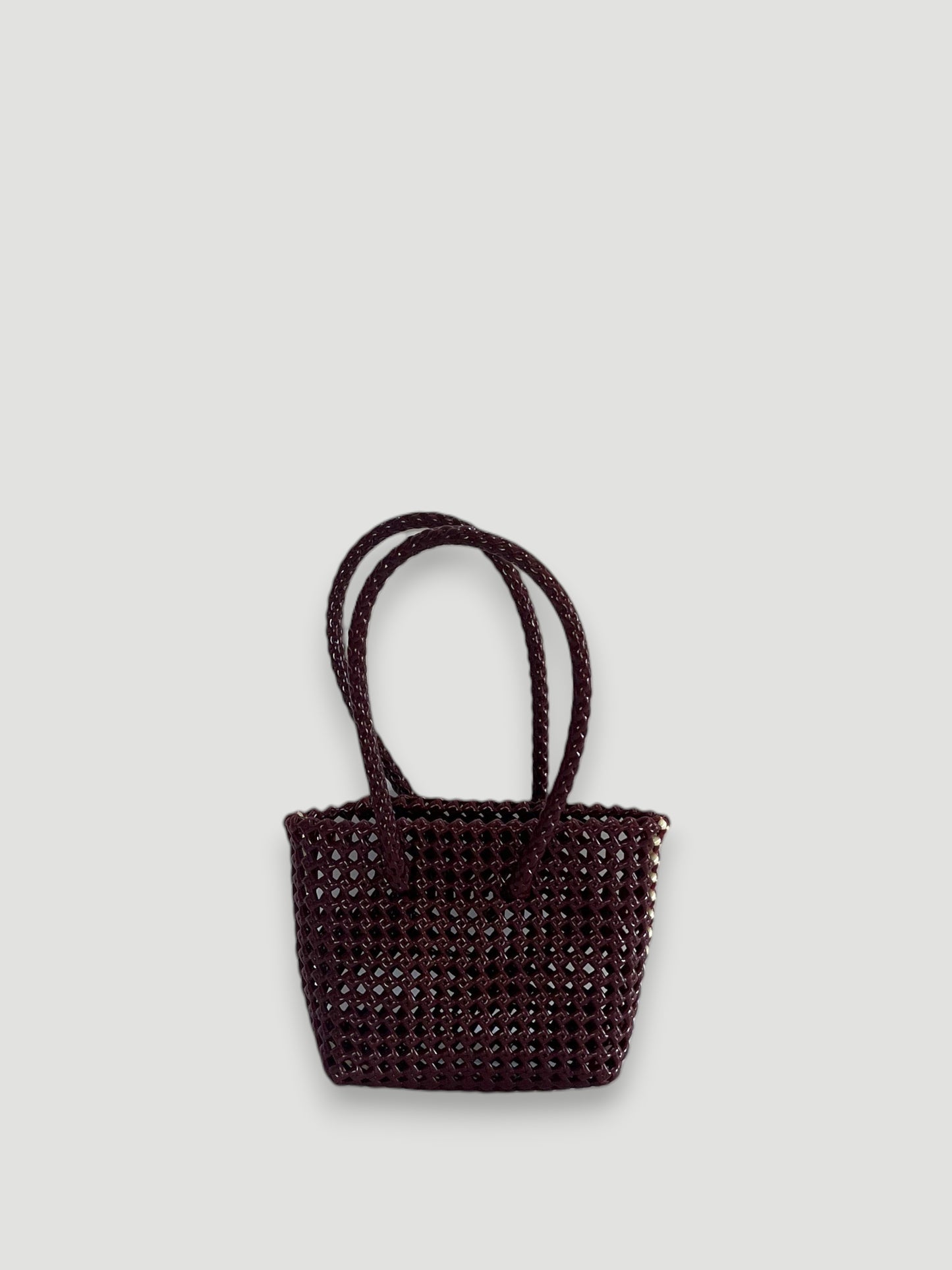 N°257XS bis - SAC PANIER TRESSÉ MAIN - MINI - bordeaux & crème
