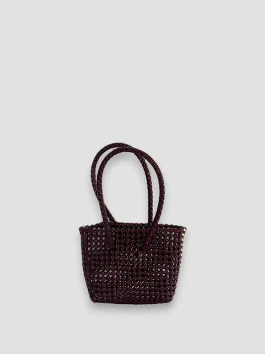 N°257XS bis - SAC PANIER TRESSÉ MAIN - MINI - bordeaux & crème