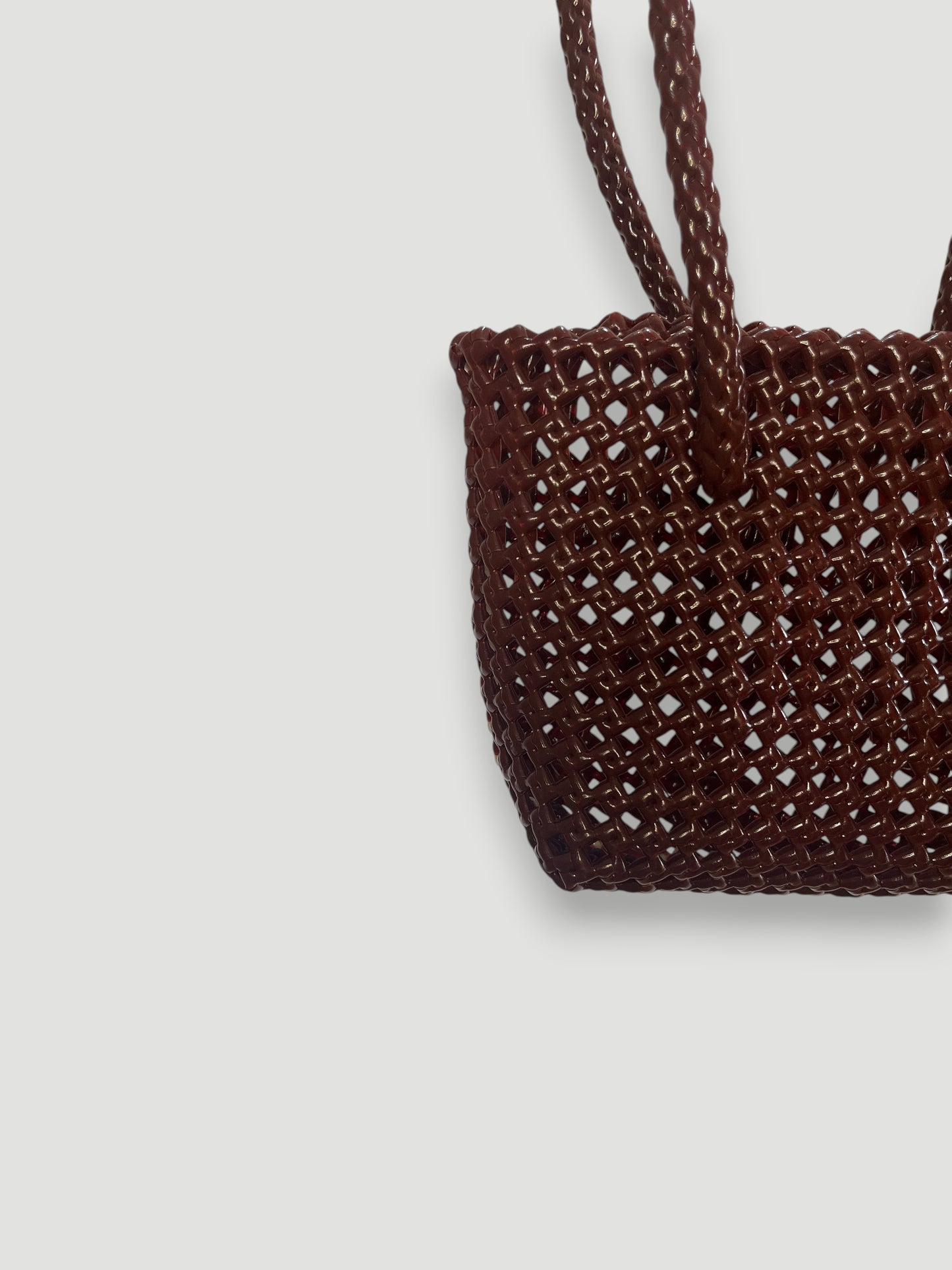 N°257XS bis - SAC PANIER TRESSÉ MAIN - MINI - bordeaux & crème