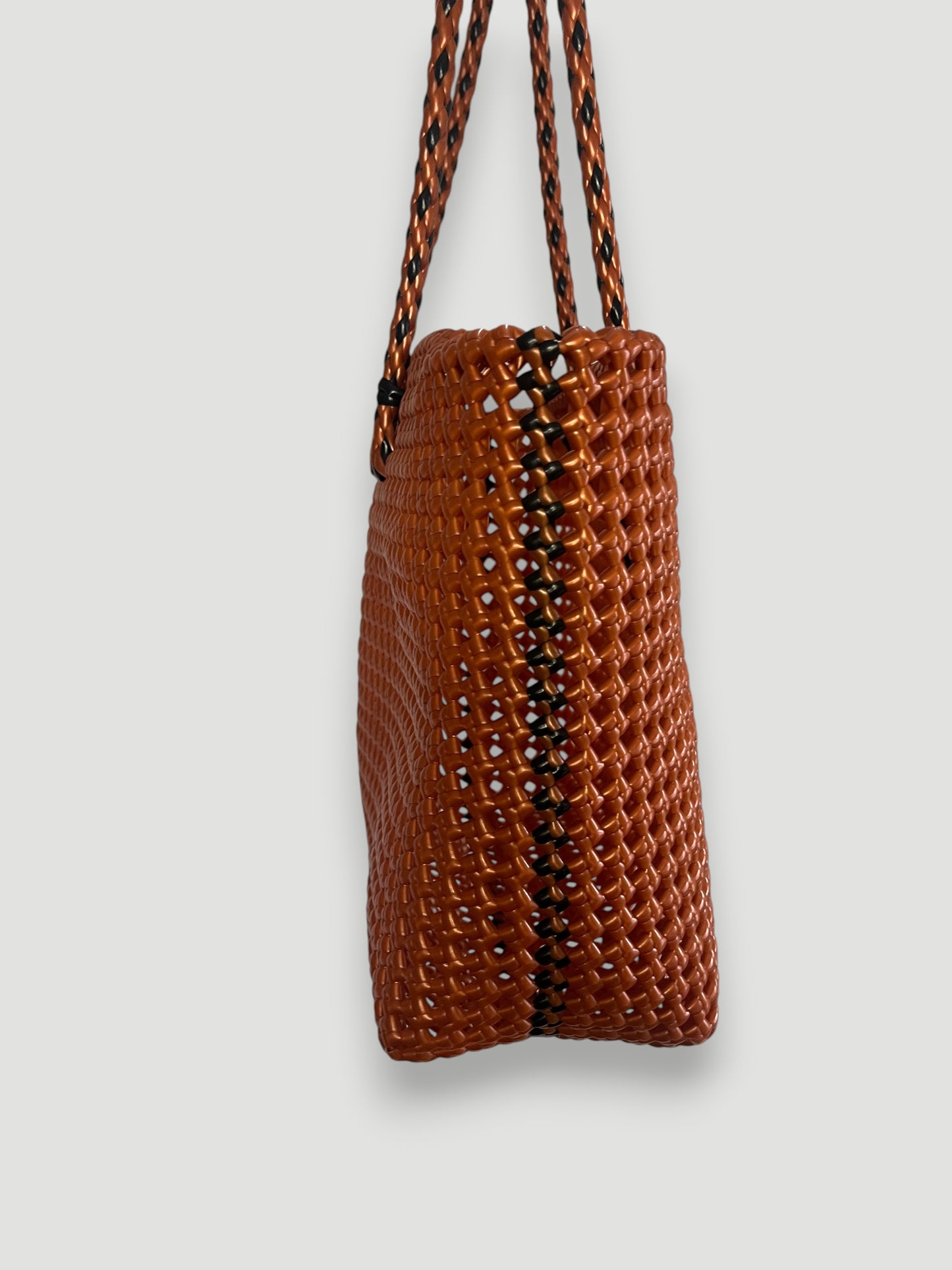 N°315M - SAC PANIER TRESSÉ MAIN - MOYEN - bronze & noir