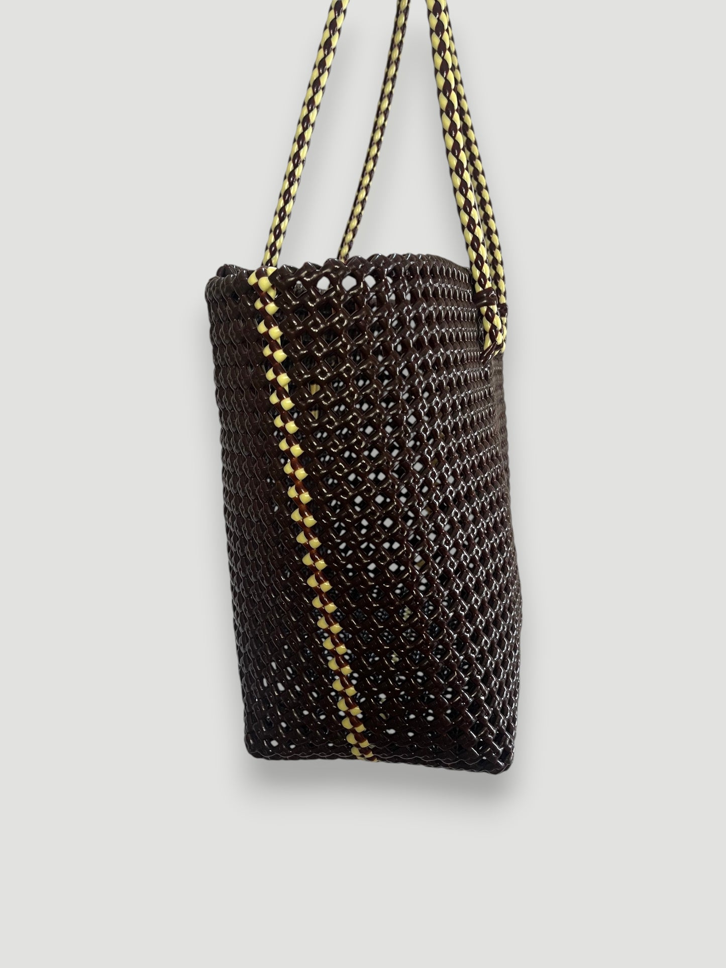 N°266L bis - SAC PANIER TRESSÉ MAIN - GRAND - marron & crème