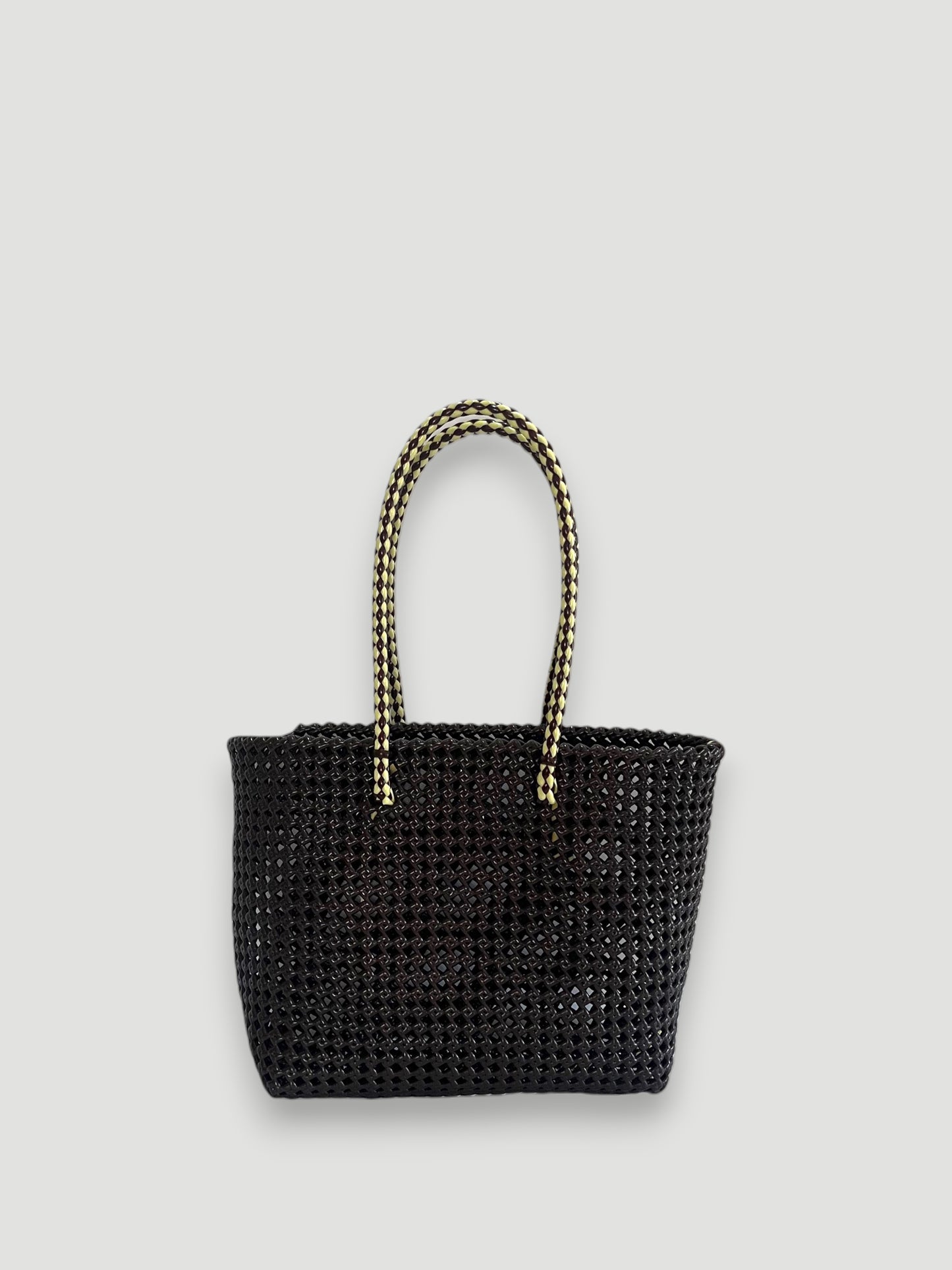 No. 266M - Hand-braided basket bag - medium - brown &amp; cream