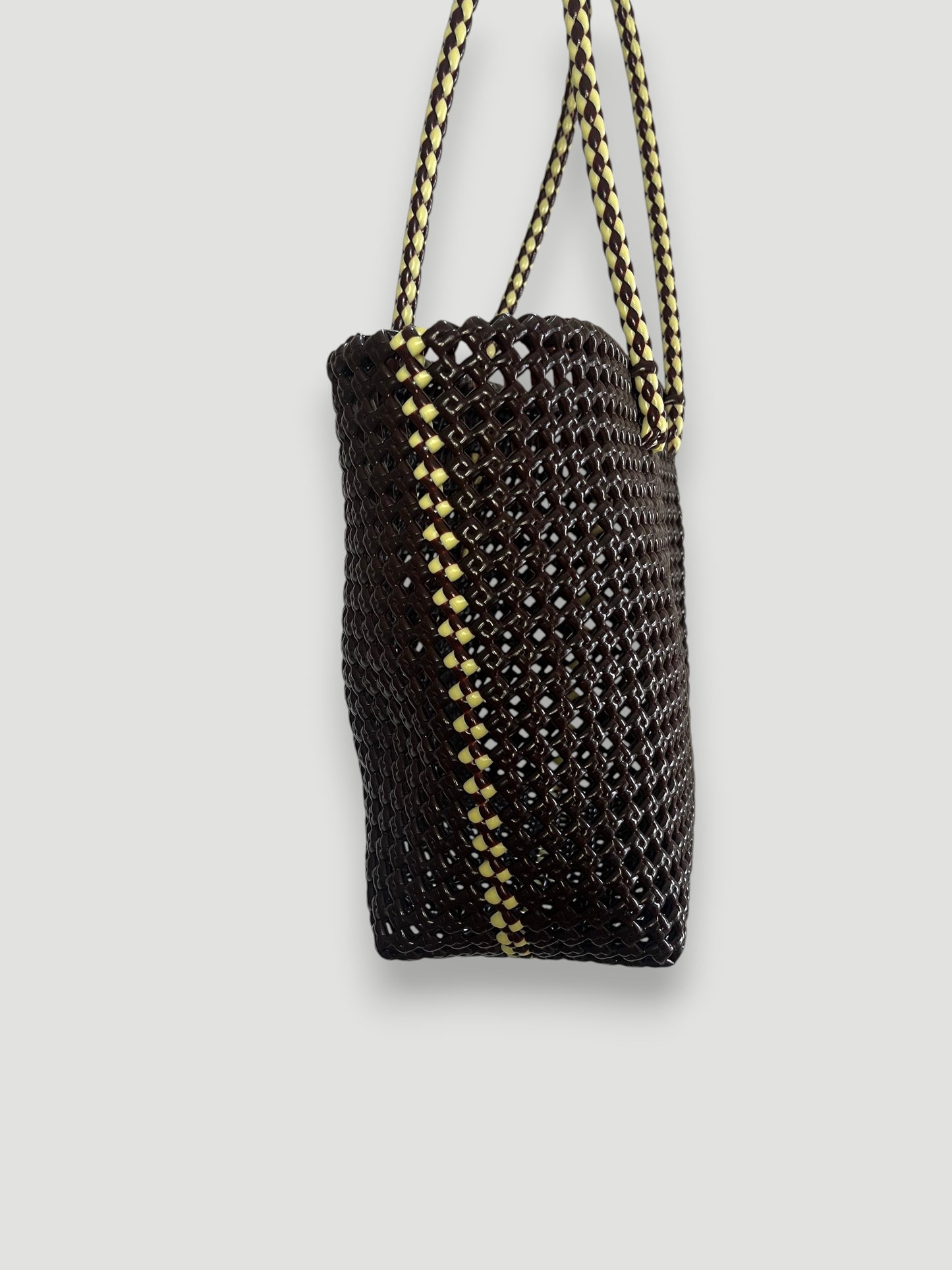 No. 266M - Hand-braided basket bag - medium - brown &amp; cream