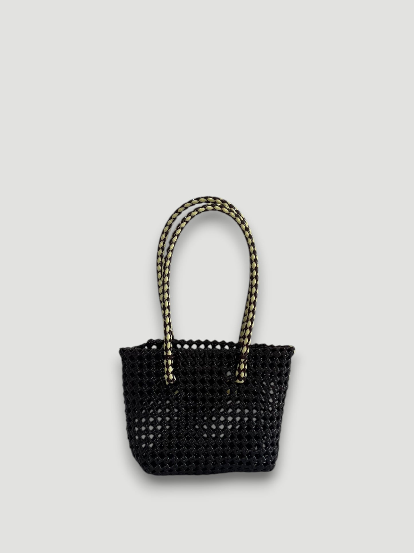 N°266XS bis - SAC PANIER TRESSÉ MAIN - MINI - marron & crème