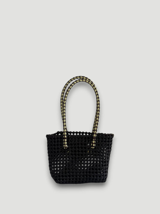 N°266XS bis - SAC PANIER TRESSÉ MAIN - MINI - marron & crème