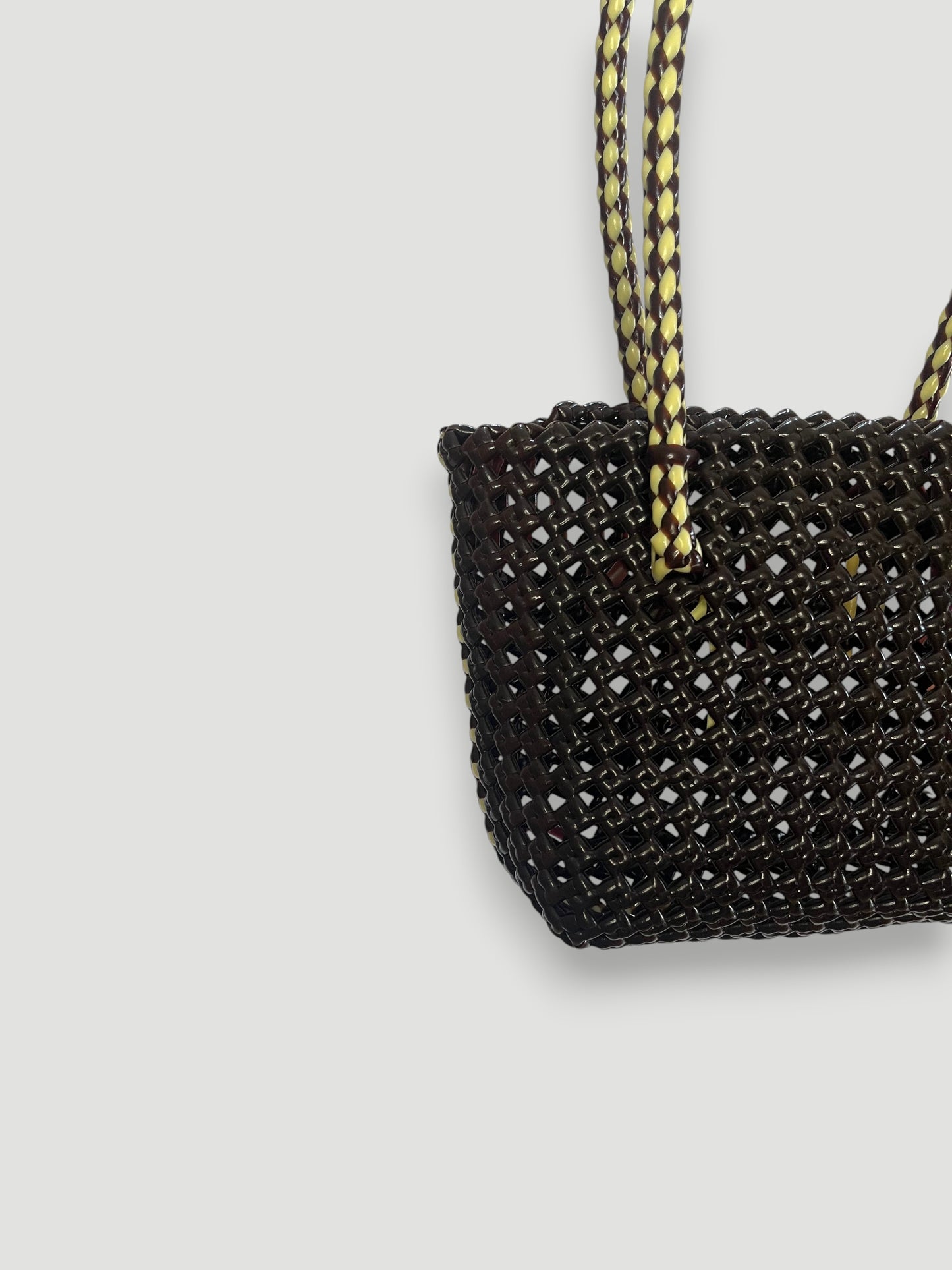 N°266XS bis - SAC PANIER TRESSÉ MAIN - MINI - marron & crème